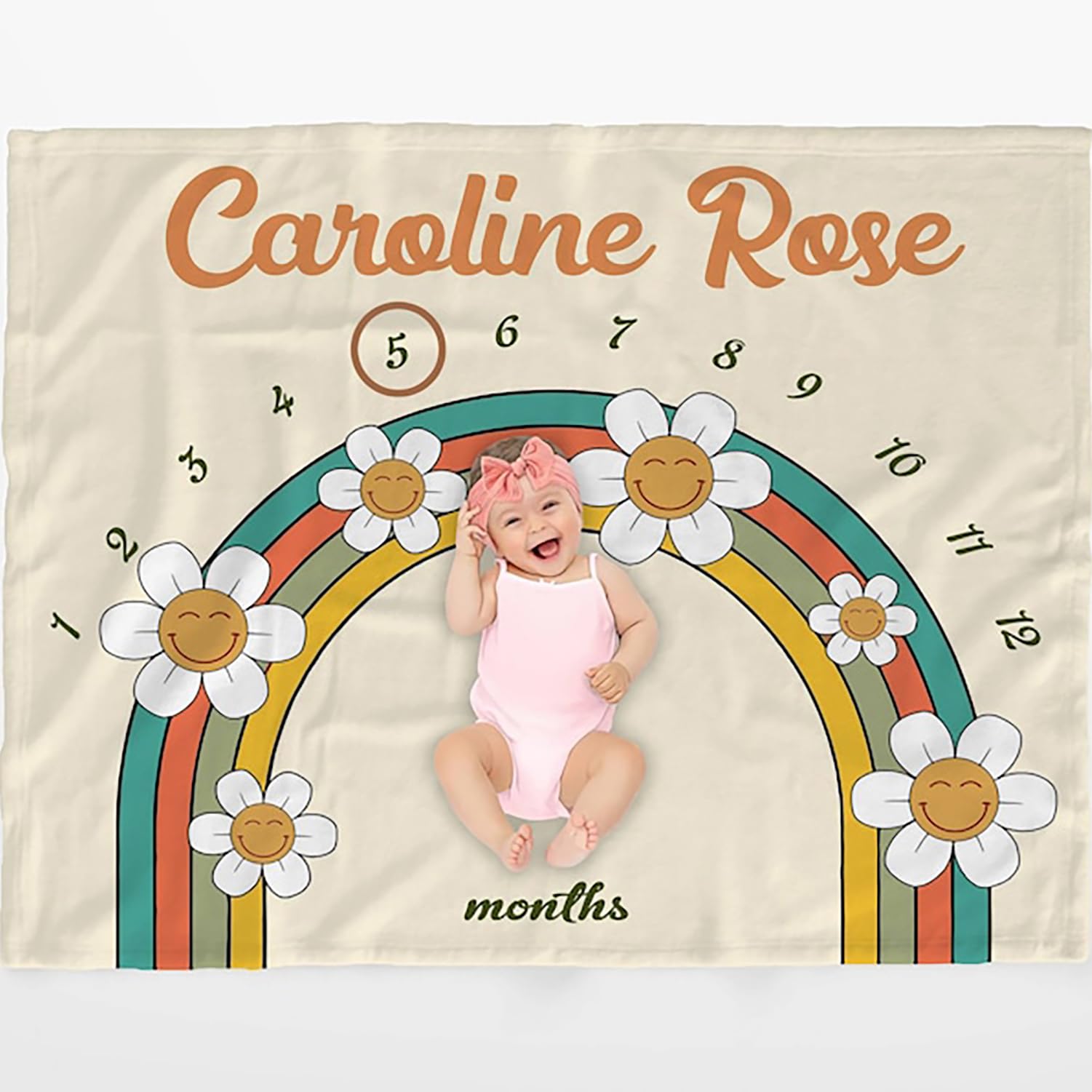 UnoCo Groovy Boho Rainbow Baby Milestone Blanket, Baby Calendar Blanket, Baby Girl Rainbow Monthly Blanket,Newborn