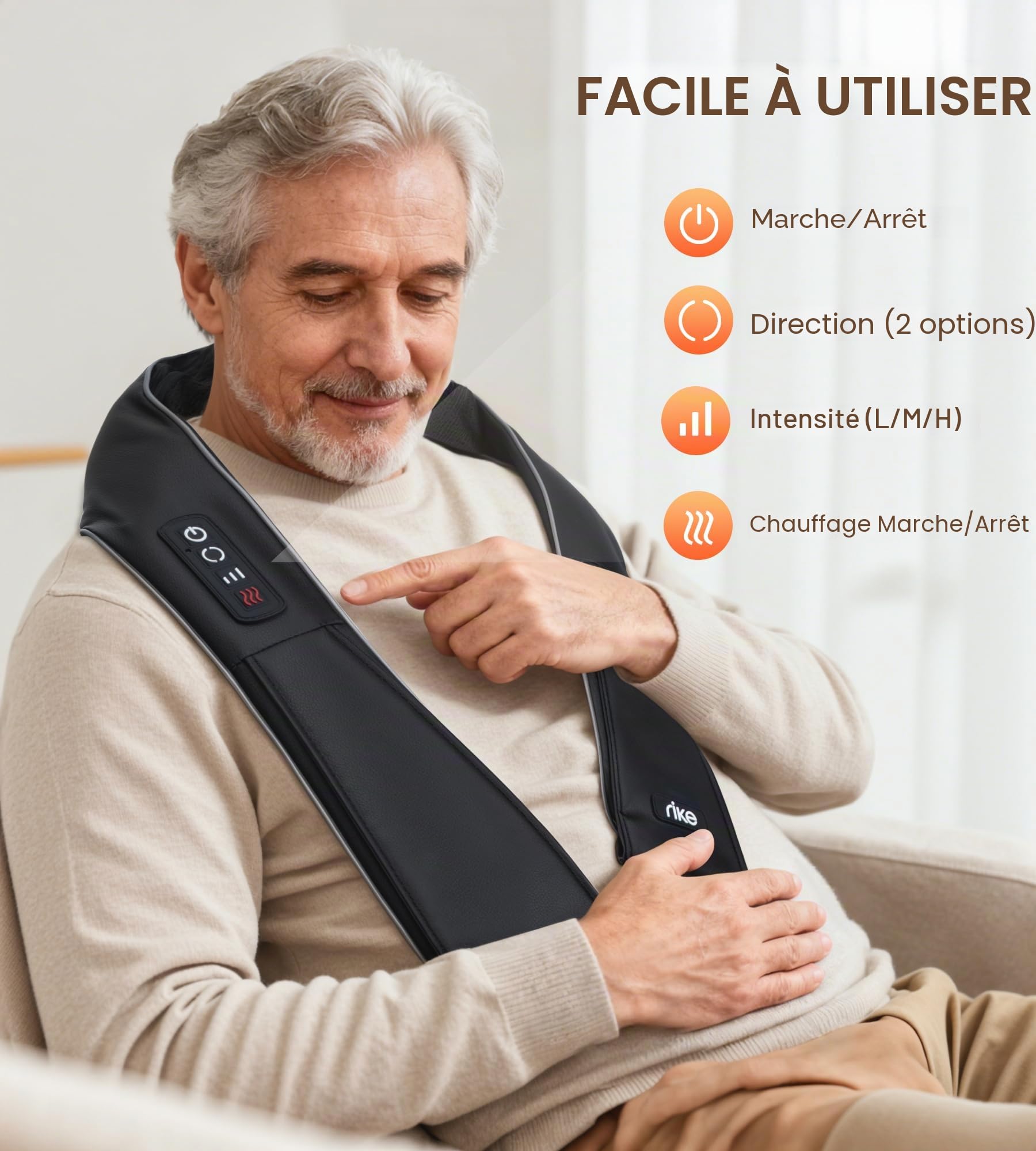 Masseur Cervical Shiatsu avec fonction chauffante, massage des épaules et du dos avec 3 intensités et rotation bi-directionnelle, cadeau pour femme et homme, idéal pour la maison, le bureau et la