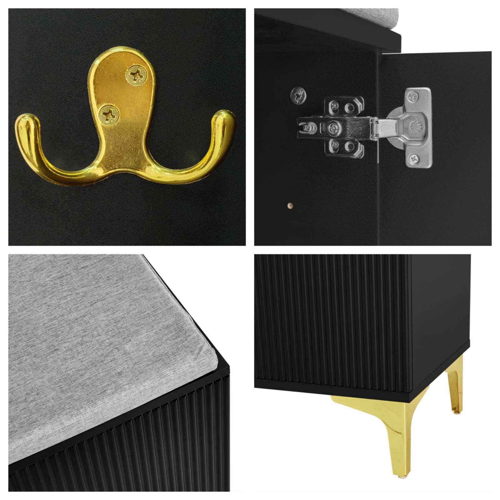 KOMHTOM Vestiaire d'entrée avec Crochets et Banc à Chaussures Casier vestiaire avec Armoire à Chaussures, Meubles pour entrée Modernes (A-Noir)