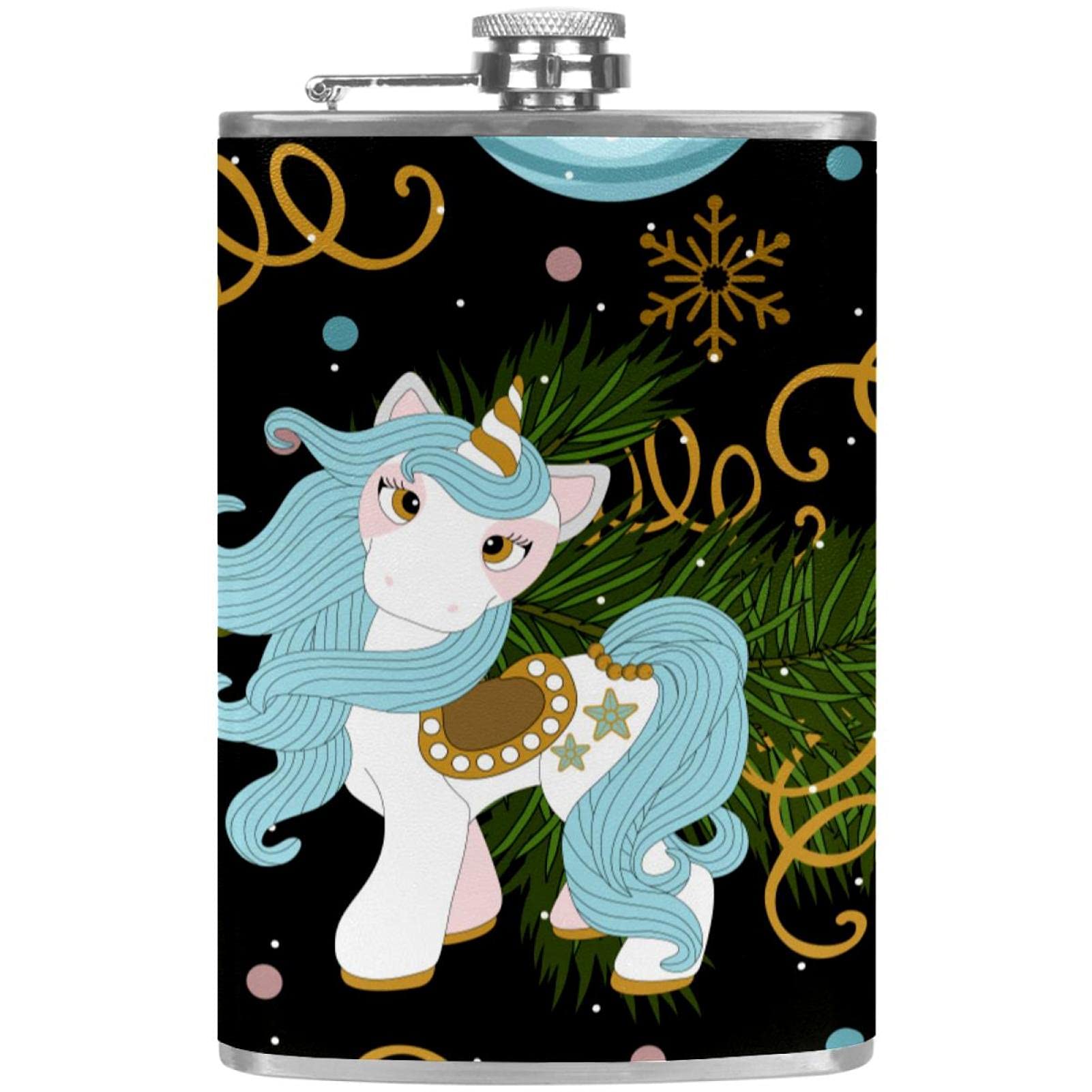 Flasque pour liqueur motif licorne magique florale, le cadeau de Noël original avec entonnoir
