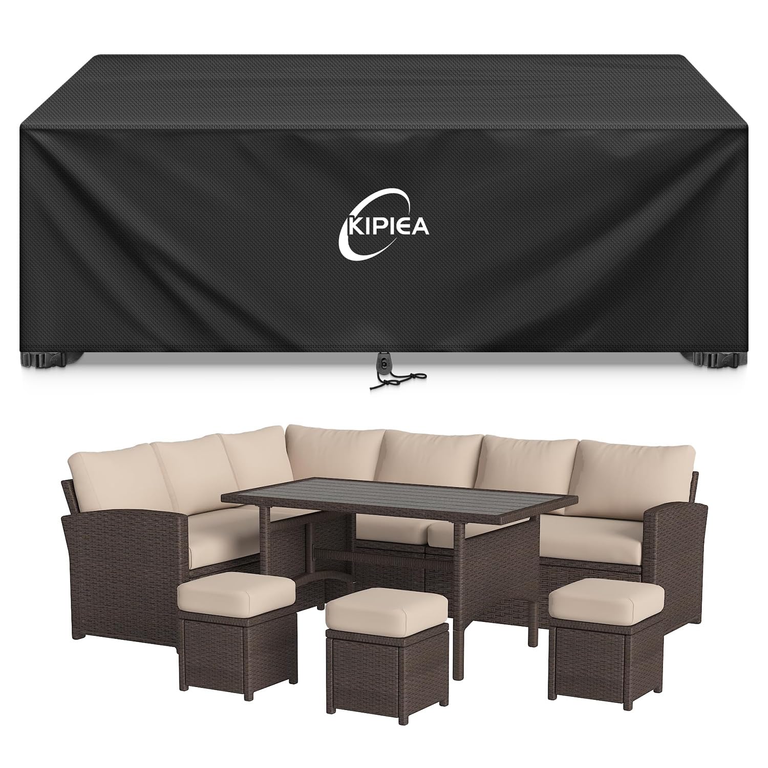 Kipiea Patio Furniture Covers Waterproof Winter, Heavy-Duty 420D Outdoor Patio Table Set Covers, Rectangular Outdoor Sectional Couch Covers (78" L x 58" W x 28" H) — view 37