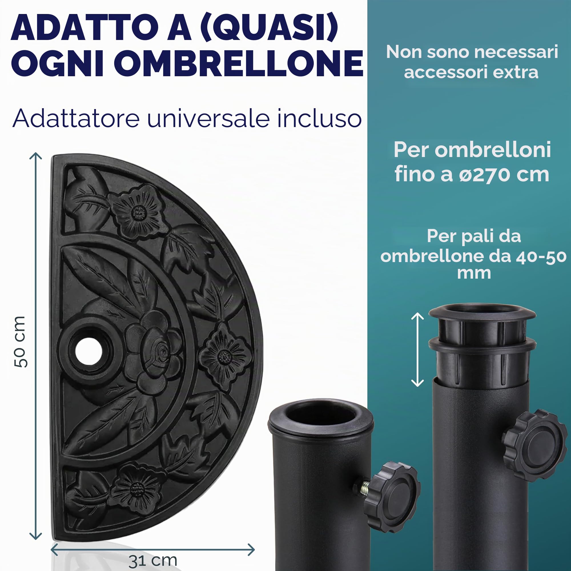 Deuba Base per Ombrellone Semicircolare 9kg Supporto Ombrelloni a Parete Resistente Porta Ombrellone Terrazzo Balcone