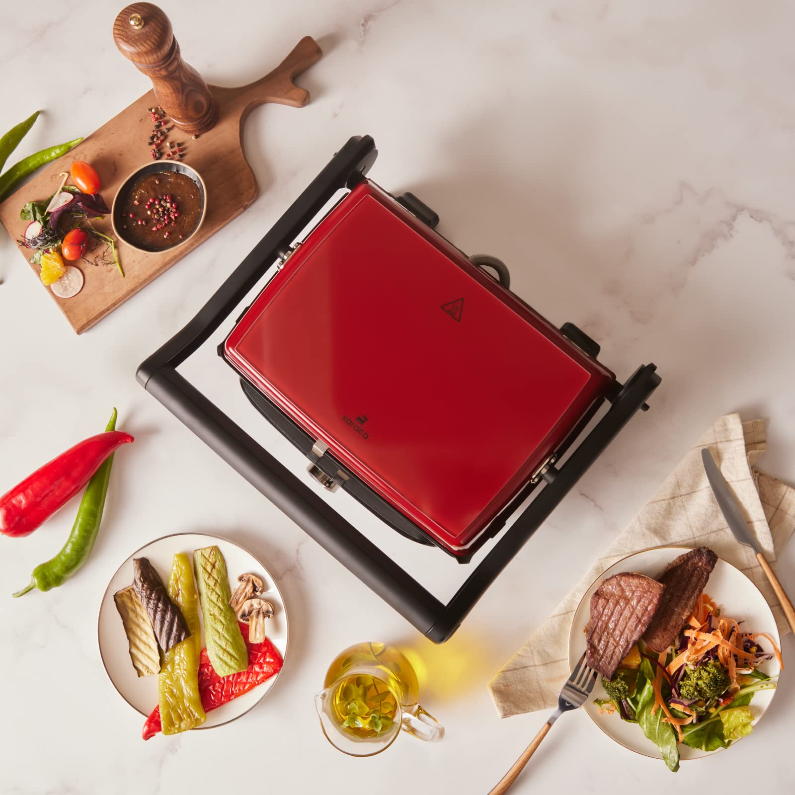 Karaca Gastro Grill Glass Premium 2400W Tost Makinesi Kırmızı