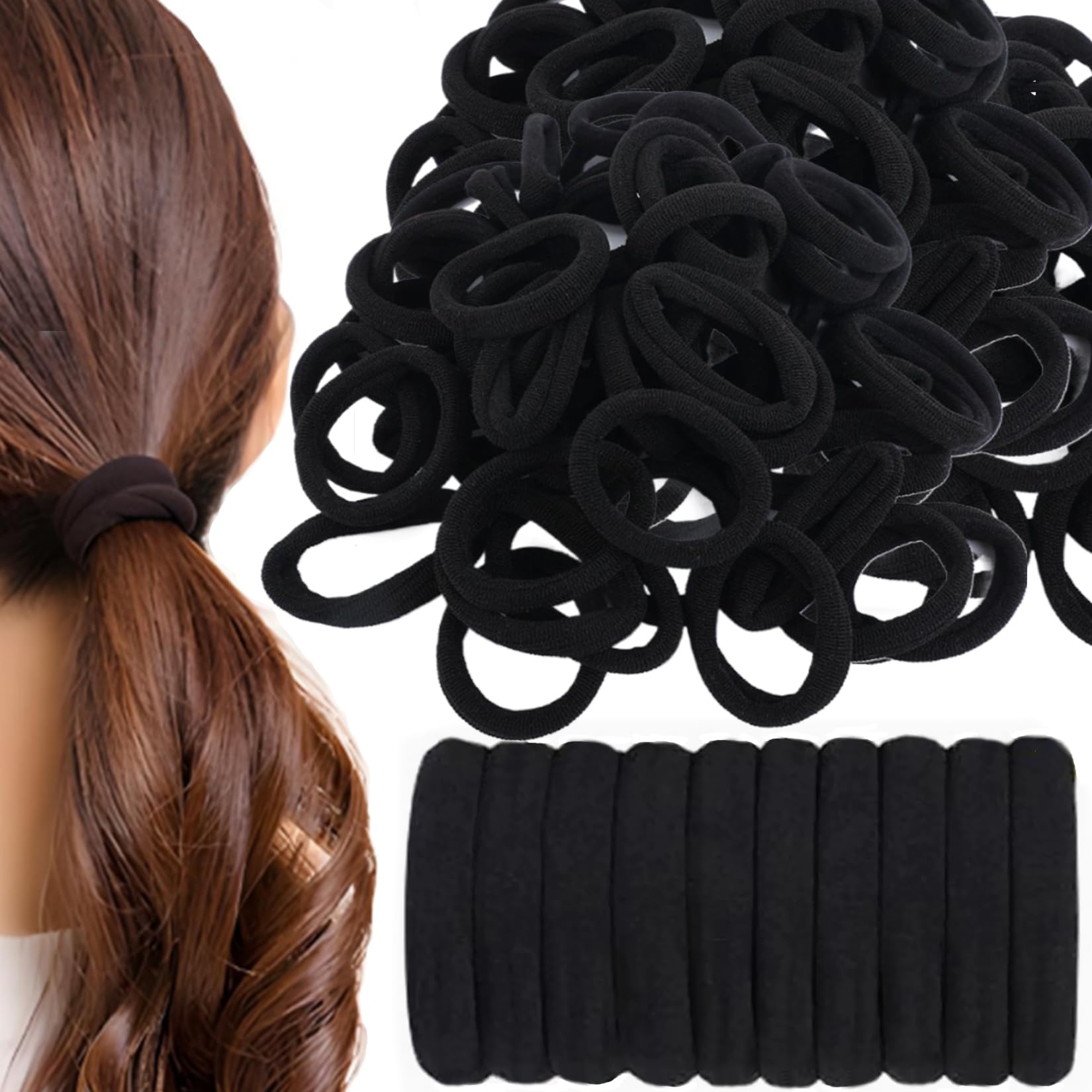 Ahsnylc Thick-Seamless Hair-Ties - Black Hair Ties,Hair Ties For Thick Hair,Elastic Hair Ties,No Damage Hair Bands,Nylon Hair Ties Ponytail Holders