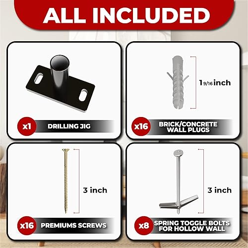 Miniatura 4 de Juego de 4 soportes flotantes resistentes (placa base de 14 de pulgada de grosor), pintado negro de acero suave, soporte para estantes de pared