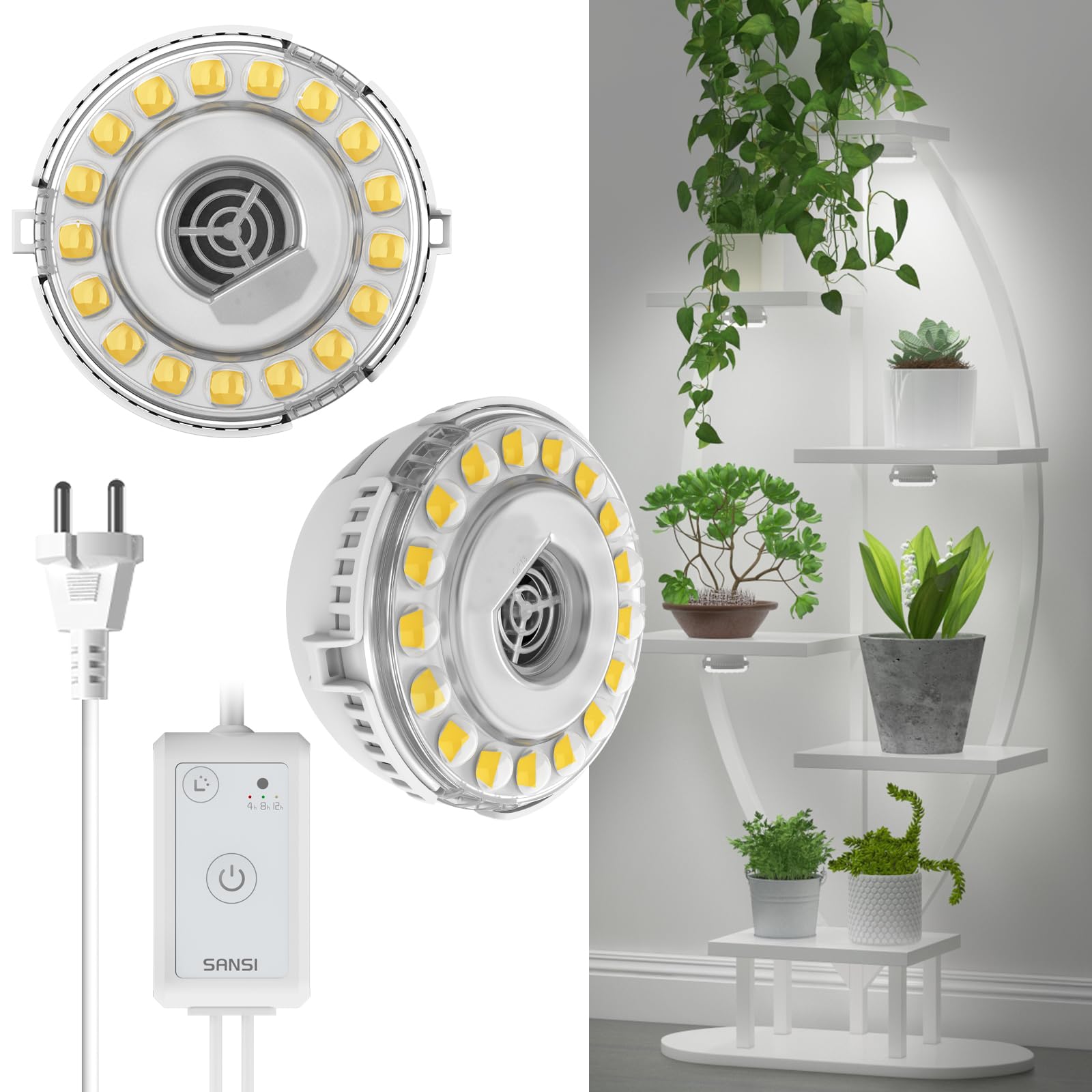 SANSI 24W LED Pflanzenlampe Vollspektrum, E27 Weiß Pflanzenlicht für Zimmerpflanzen, Grow Light mit High PPFD 117,06umol/s/㎡@1ft, Wachstumslampe für Gewächshäusern,Innengärten, Blumen, Gemüse, Obst