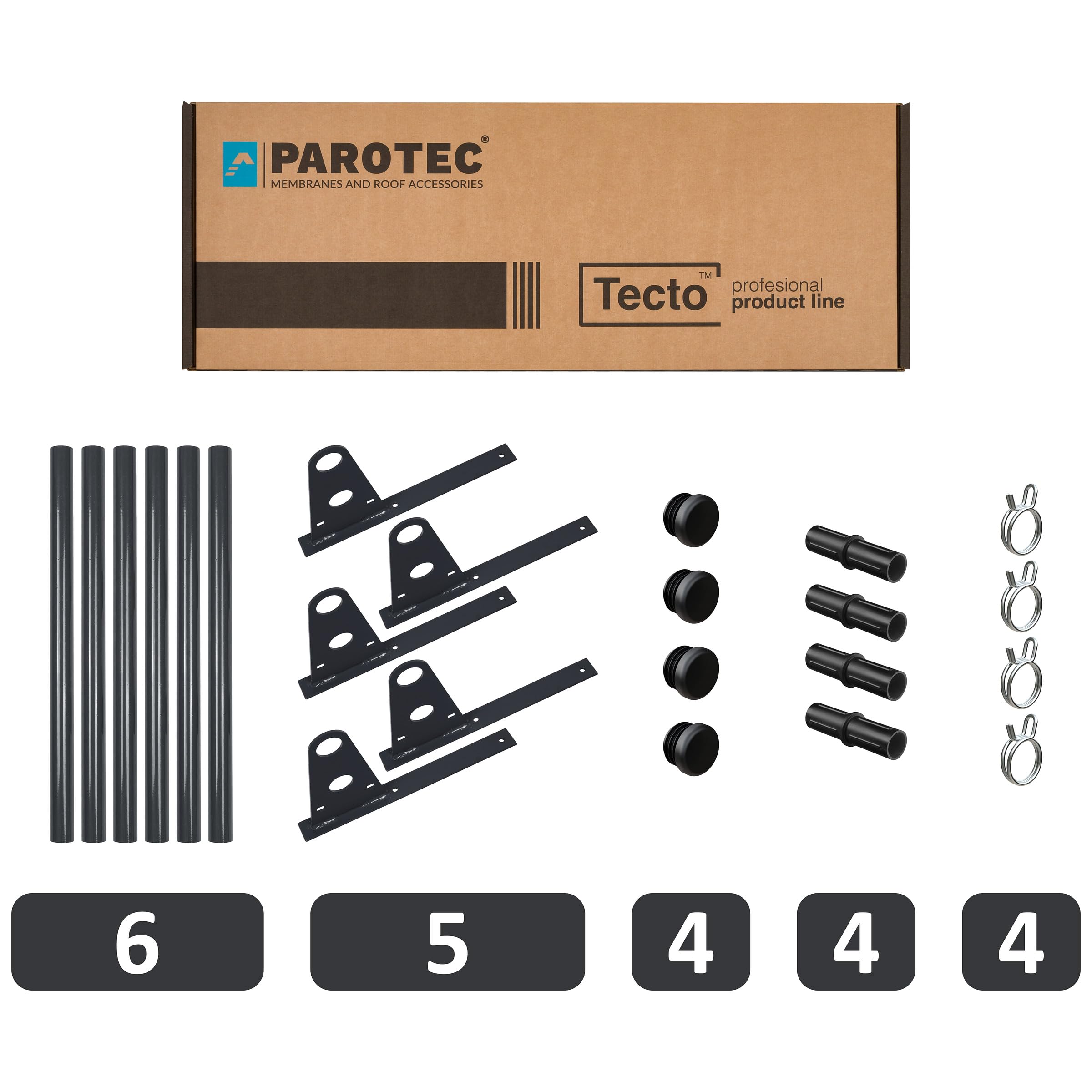 Parotec PARE-NEIGE Kit Tubulaire Complet 3,0 m (300 cm) - Pour bac acier, bitume & shingles – pare-neige/système antineige - 2 tubes, 5 supports - 10 couleurs - RAL 8004 Rouge tuile (terre cuite)
