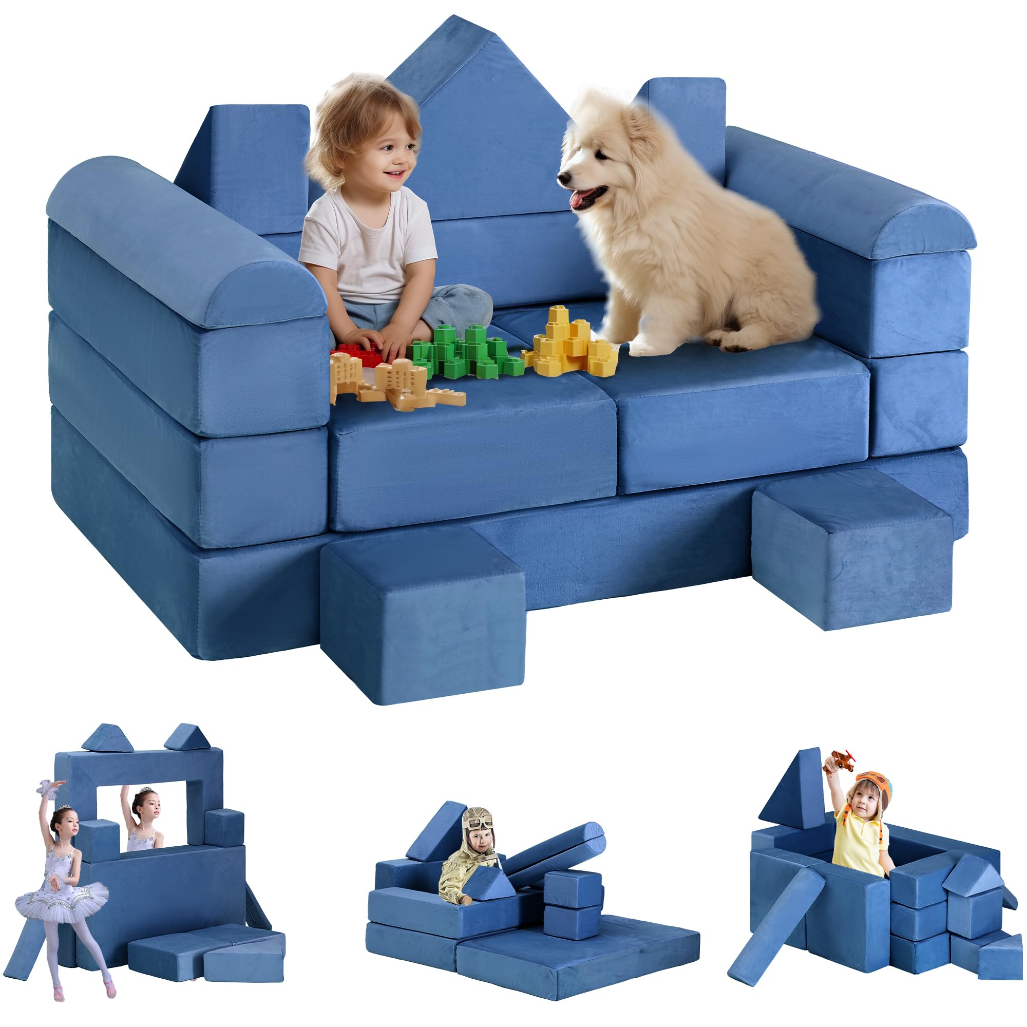 TITIMO 12Pcs Kids Modular Play Couch, Kids Sofa Couchs Toddler Couch, Convertible Foam Couchs Play Set for Creative Child, Kid Furniture for Playroom