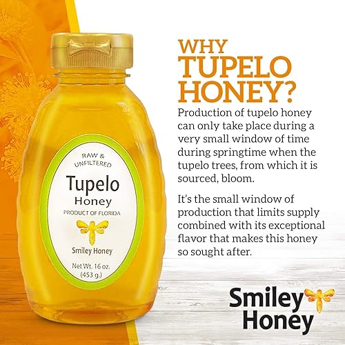 Miniatura 2 de Smiley Honey 100% miel de Tupelo, rara, cruda y sin filtrar, certificada Kosher (8oz)