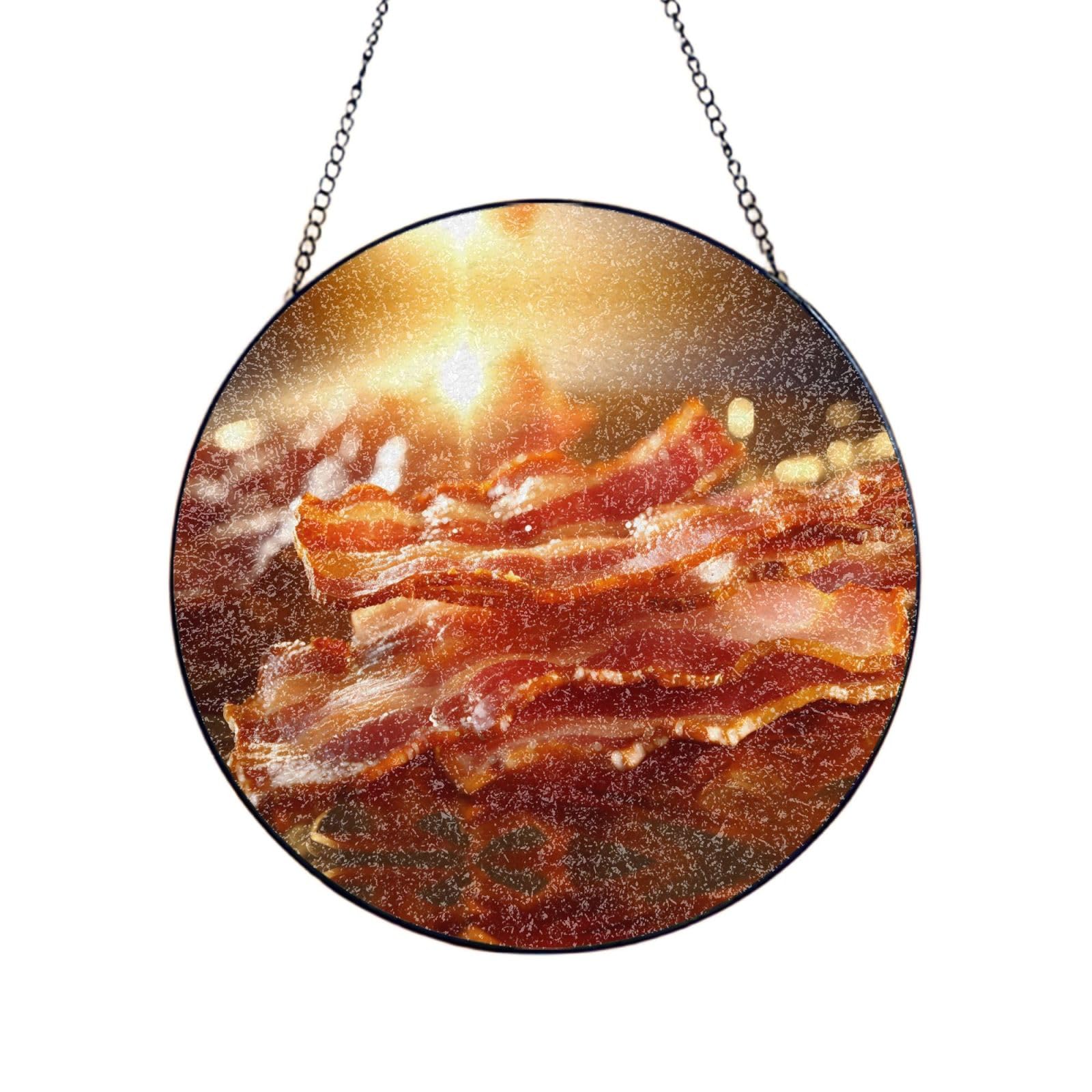 Phayah Bacon Print Stained Glass Window Hanging Sun Catchers Decoration Mother'S Day Birthday Gifts For Home Garden Porch 4in（10cm）