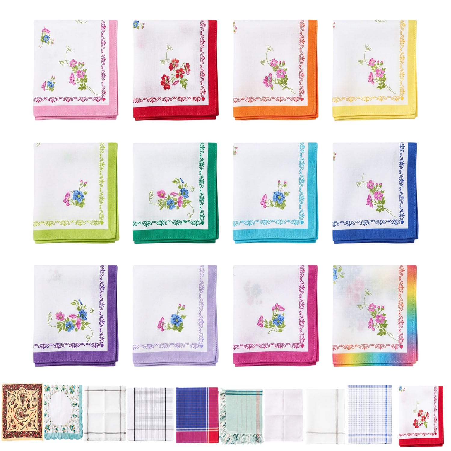 UR LITTLE SHOP 100% Cotton Handkerchiefs | Soft & Absorbent Everyday Pocket Hankies-image-39