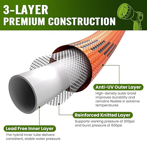 Miniatura 2 de Manguera de jardín de 50 pies, manguera de agua resistente, flexible, ligera, no expansible, con pulverizador de 10 funciones, a prueba de fugas,