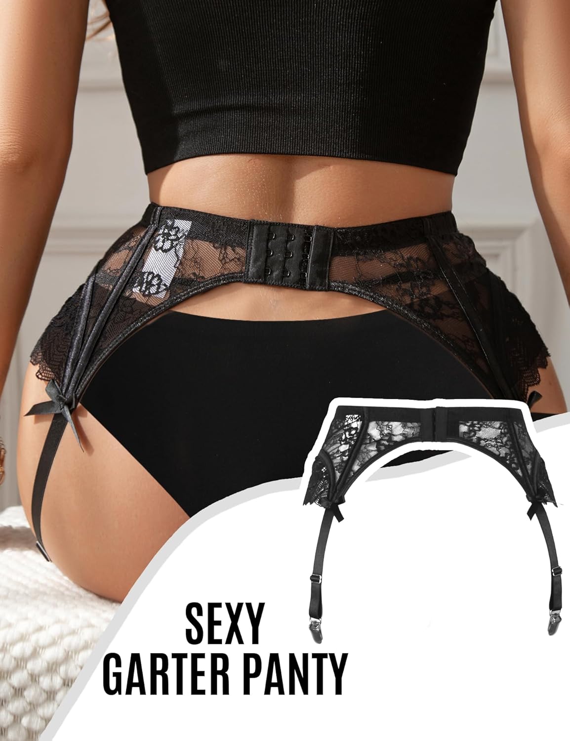 Womens Lace Garter Belts Sexy Garter Belt for Thigh Highs Plus Size Garters Lingerie Suspender Belt with 4 Strap Slip - Image 3