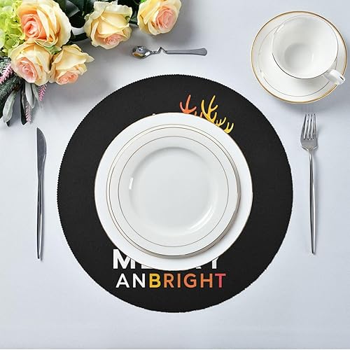 Miniatura 4 de Drip Deer Christmas Santa Round Farmhouse placemats Dinner Reversible placemats individuales para mesa de comedor 15.4x15.4in Set of 6