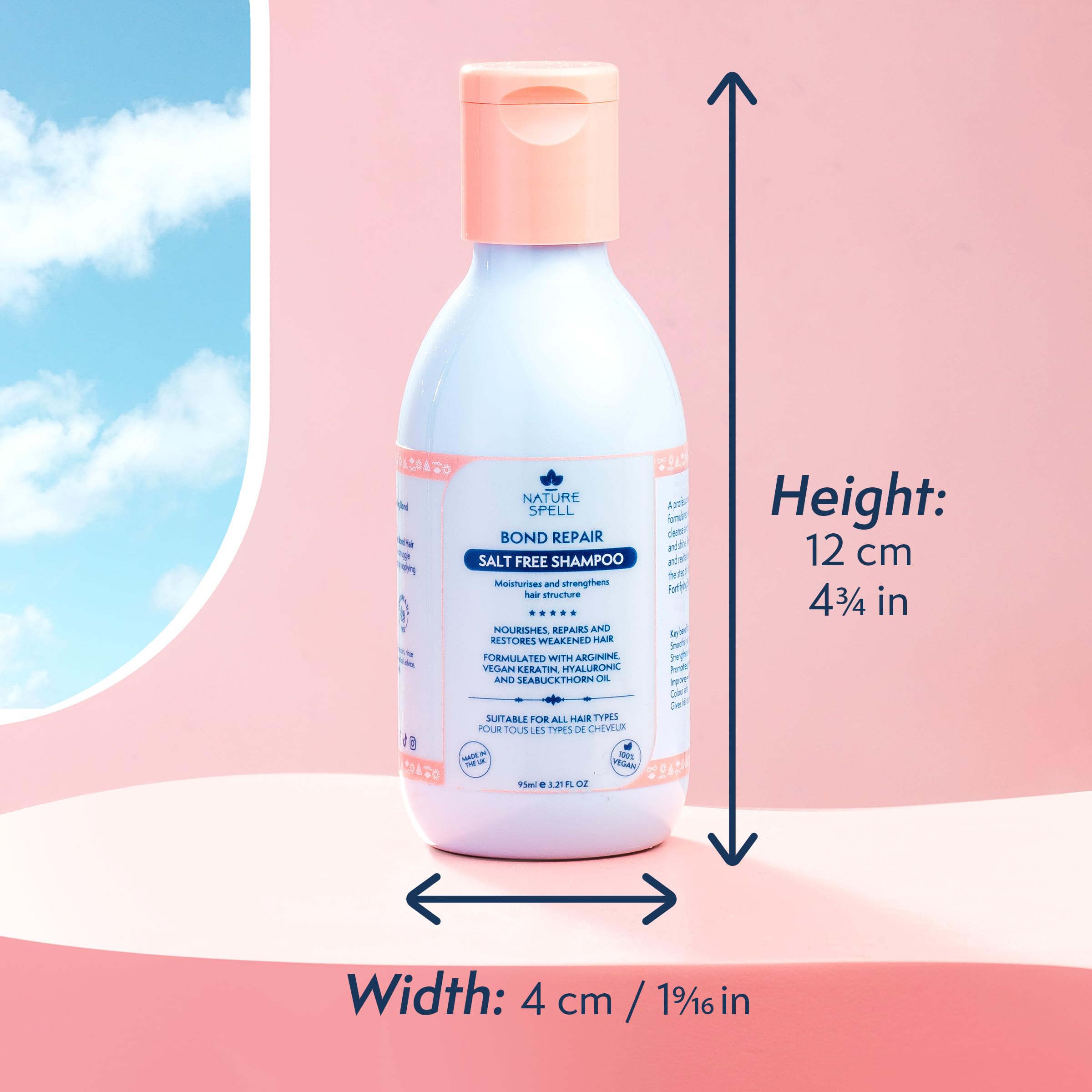 Nature Spell Bond Repair Travel Size Shampoo, Protecting & Repairing, for All Hair Types Infused with Arginine, Vegan, 95ml - Image 2