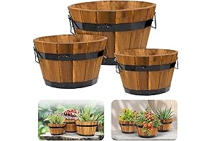 Idzo Wooden Flower Boxes Set For Outdoor Acacia Wood Barrel Planter