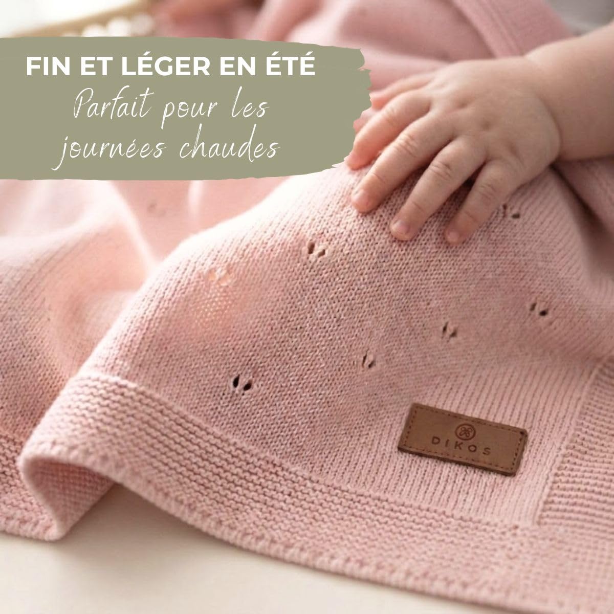 DIKOS Couverture Bébé Fille Été 75×100 cm en Coton Bio Fin (GOTS & Oeko-TEX® 100) – Couverture Tricotée Respirante et Légère pour Nouveau-né, Cadeau de Naissance (Vieux Rose)