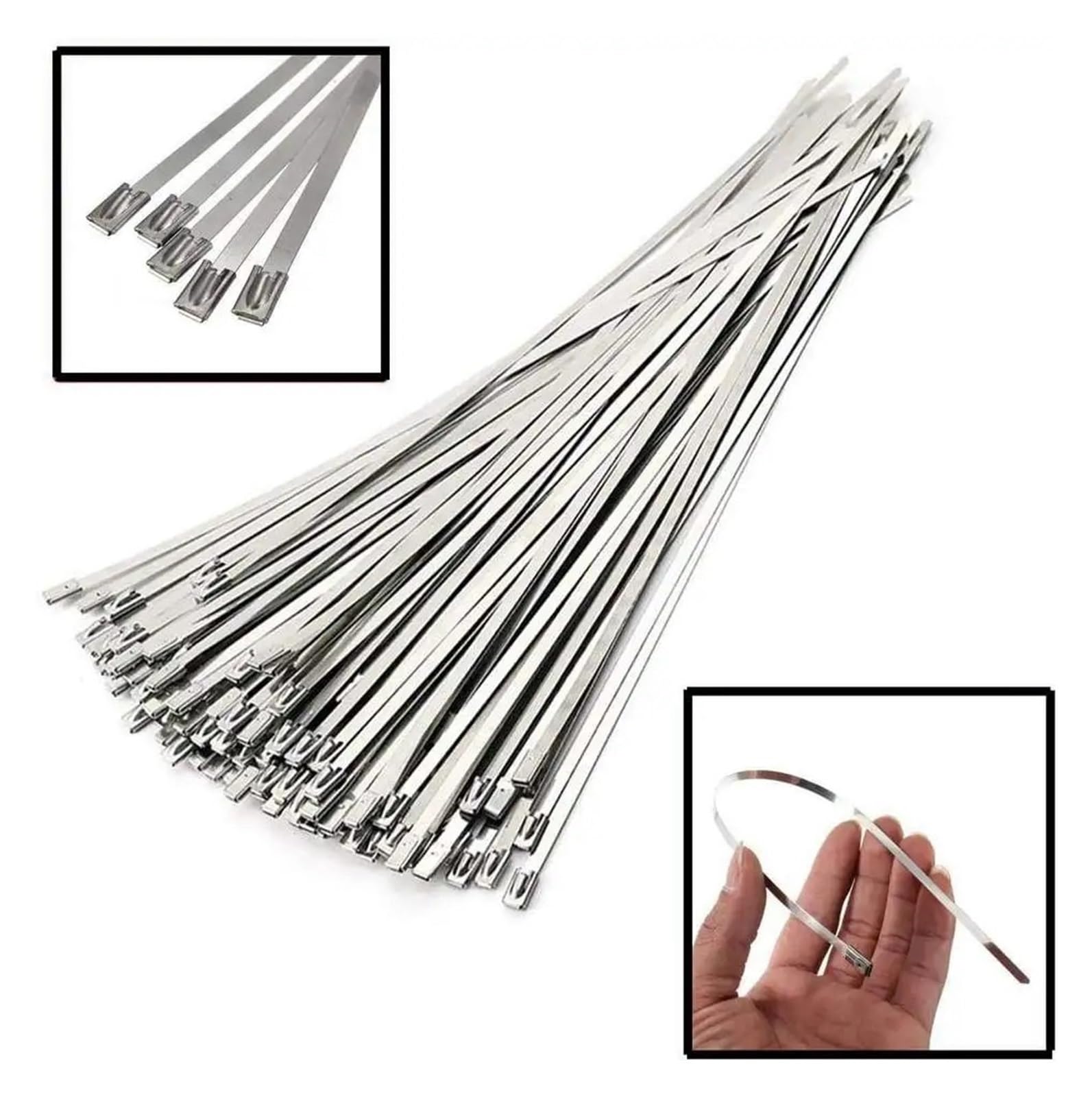 Opaski kablowe ze stali nierdzewnej 10 mm 0,39 cala 304 ze stali nierdzewnej wykrywalny powlekany metalowy zamek cumowniczy zamek błyskawiczny (50 szt., 10x400mm)