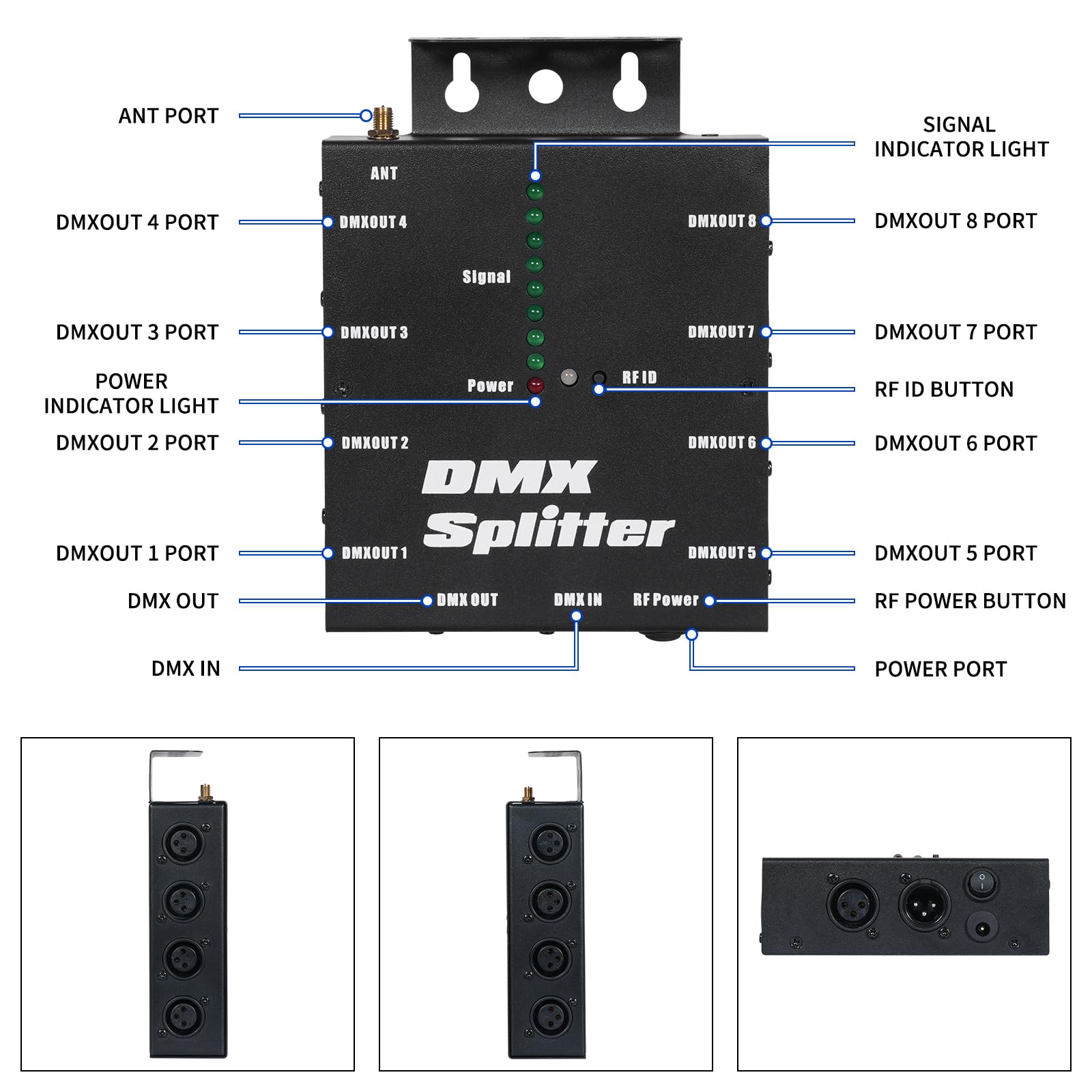 Splitter D-MX, Distributore Amplificatore di Segnale Ottico D-MX512, 1 Ingresso e Uscita Diretti, 8 Uscite Indipendenti per Controllo Illuminazione, Console da Palco, Feste, DJ, Club, Discoteca