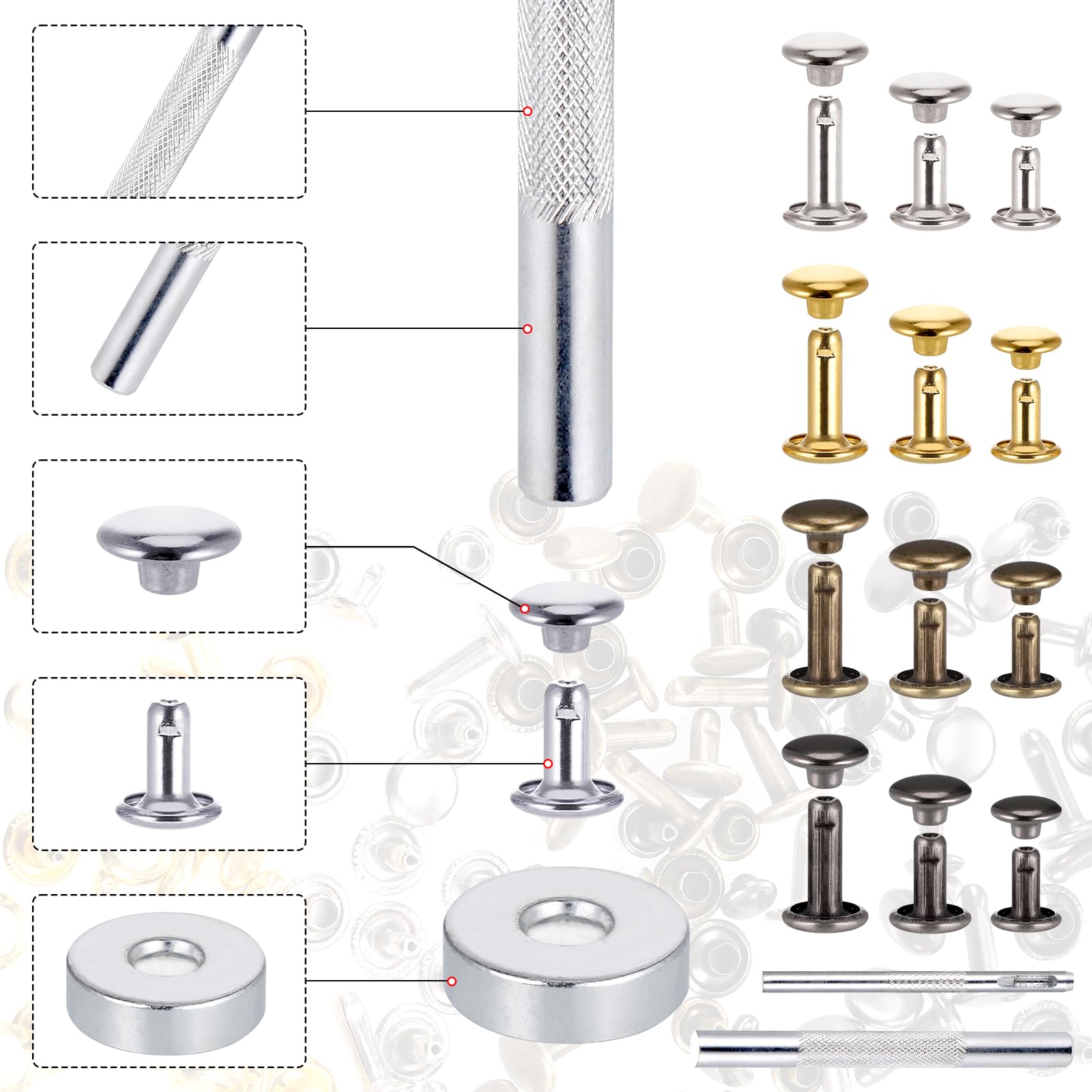 240 stuks leren klinknagels met dubbele dop, metalen studs met ponstang en 3-delige instelgereedschapsset voor leerbewerking, reparaties en decoratie – koop de beste producten in de online winkel