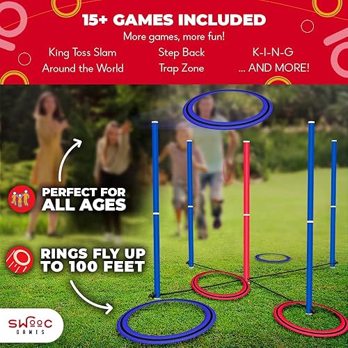 Miniatura 5 de SWOOC Juegos - King Toss™ | Juego gigante de lanzamiento de anillos para niños y adultos (4 pies x 4 pies) | Juegos gigantes al aire libre