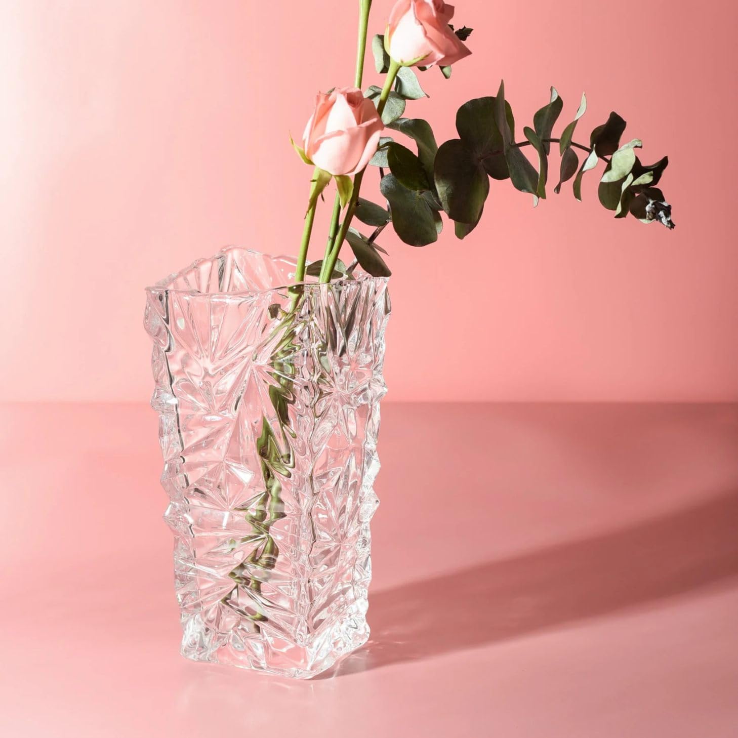 Buy Red-Rubby Glass Diamond Cut Flower Pot, Crystal Clear Vase for
