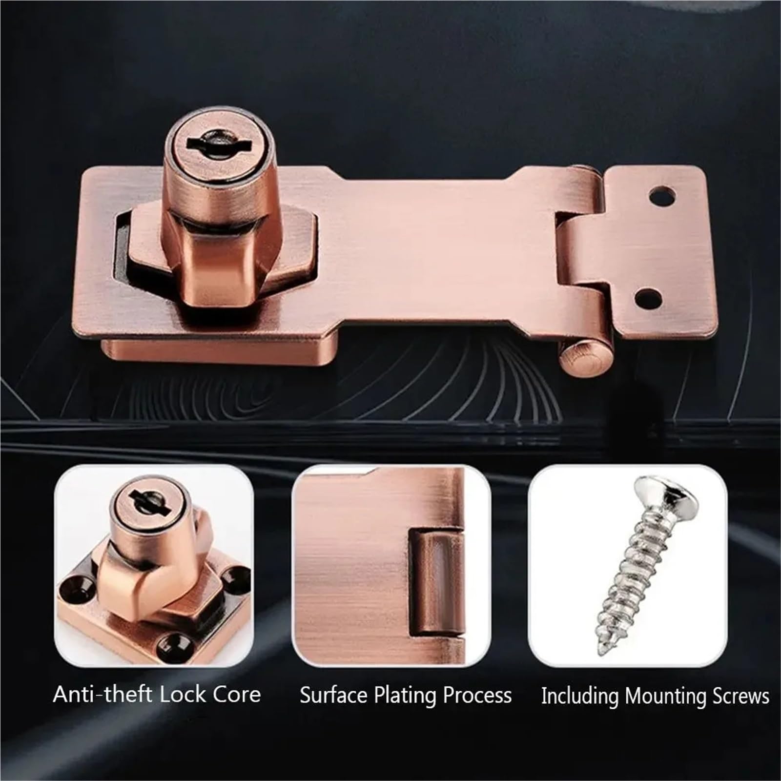 2 pezzi in lega di zinco con chiave Hasp Lock senza punzonatura antieffrazione Home Office Fibbia sicurezza capannone armadio cassettiera serratura porta in legno(4 inch-Black)