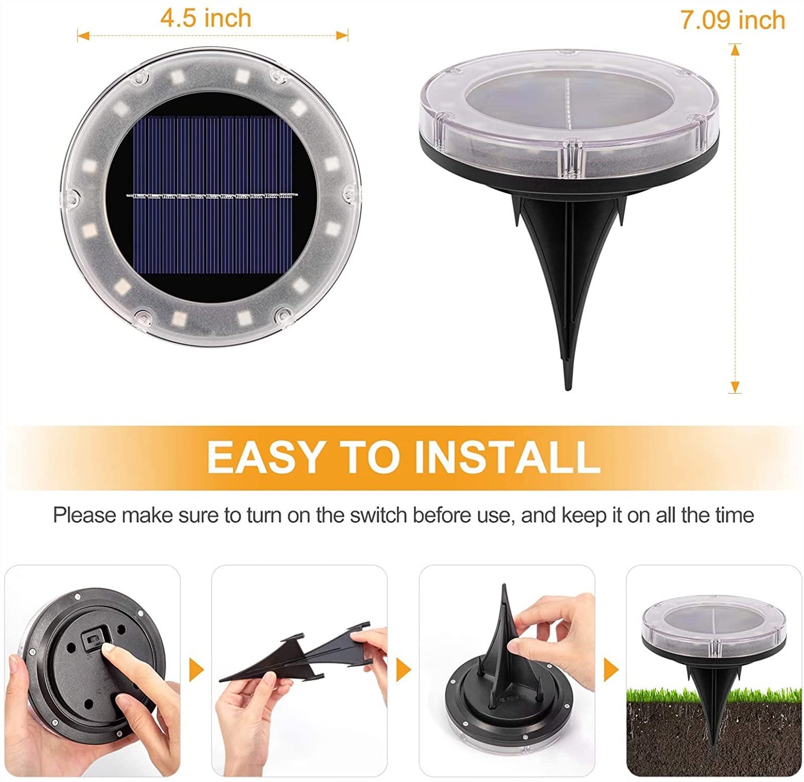 Extérieur 4PCS Solaire Alimenté Disque Lumières 12 LED Solaire Allée Lumières Extérieur Étanche Jardin Paysage Éclairage pour Yard Deck pour Cour, Pelouse