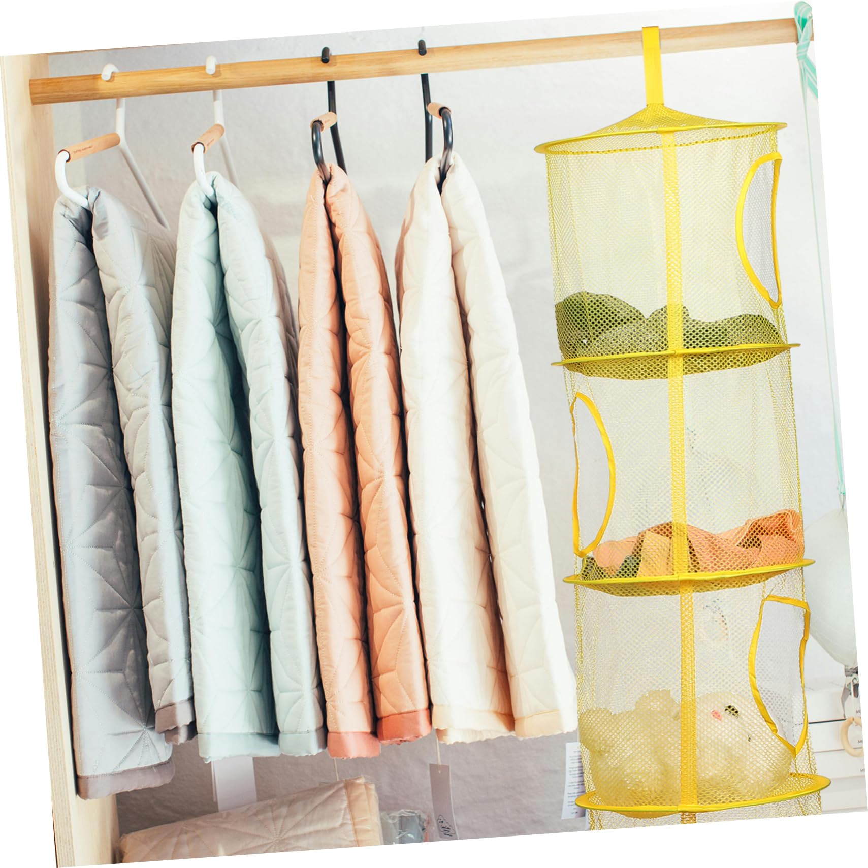 OKUMEYR 3 Pcs Hanging Storage Basket Mesh Drying Baskets for Clothes Stuffed Animals Versatile Space Saving Organizers for Balconies Doors Wardrobes