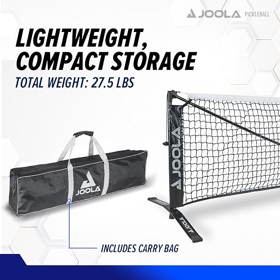 JOOLA Symmetry Portable Pickleball Net - Regulation Size Indoor & Outdoor Net - Easily Set up Your Pickleball Court, 3 Minute Assembly - Tension Lock System for Height Accuracy - 22ft Length