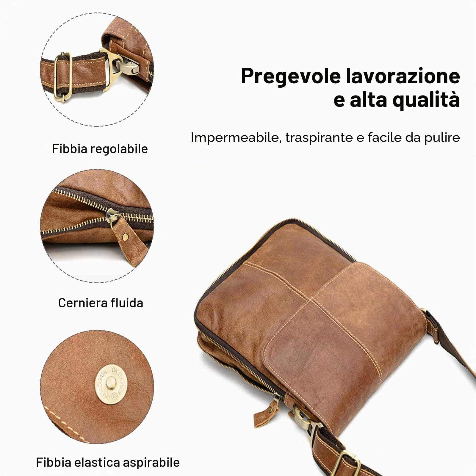 FANDARE Retrò Borse Tracolla Uomo Borsello Borsa a Tracolla Pelle Espandibile Borsa a Spalla Impermeabile Crossbody Bag per scuola Università Business Viaggio Lavoro Borsa a Spalla per cellulare