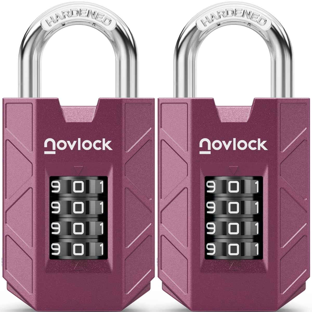 NOVLOCK Combination Padlocks โ Sturdy & Secure 4-Digit Locks with Code for Gym, School & Work Lockers, Cabinets, Toolboxes, Sheds & Fences โ 2-Pack, Purple