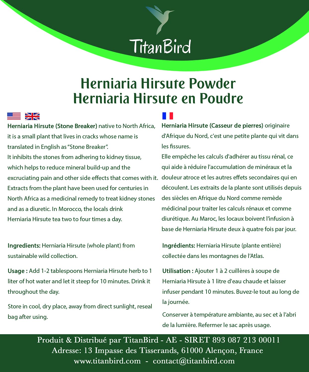 TitanBird 200g Rompepiedras - Limpieza de Riñones y Vejiga - Evita la Formación de Cálculos Renales y Vesicales y los Elimina