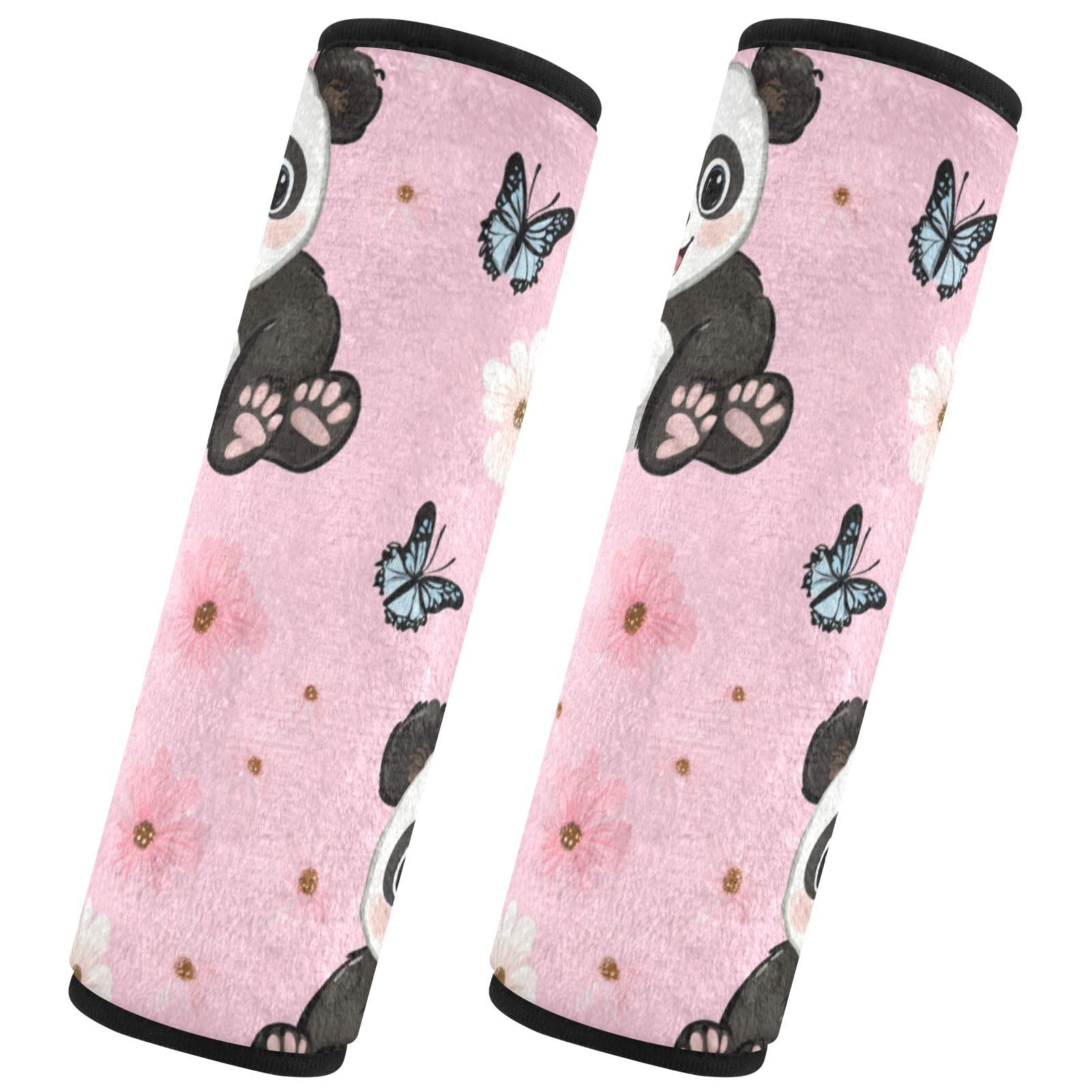 Seat Belt Covers 2 Pack Cute Pandas Car Seat Strap Covers Super Soft Butterfly Car Seat Neck Cover for Boys Girls Adults Babies M