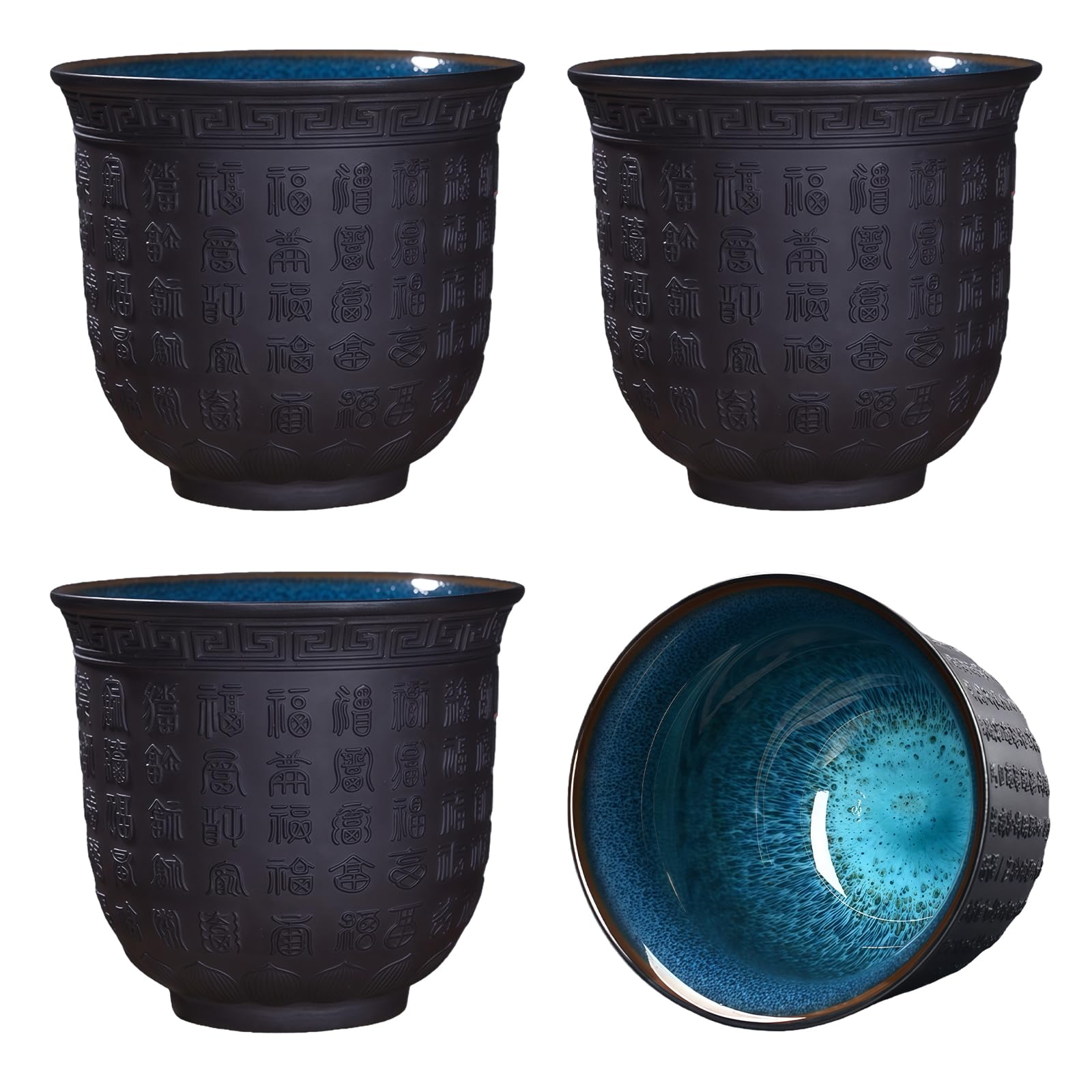 4 tazas de té japonesas de cerámica 165 ml: taza de té china de arcilla Zisha con base de loto, taza de té asiática, diseño en relieve, para ceremonia del té y regalo