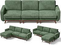 Vista 2 de Vesgantti 97" L-Shape Modular Sofa, 3-Seat Corduroy Couch with Movable Ottoman, Sectional Sofa for Living Room, Green