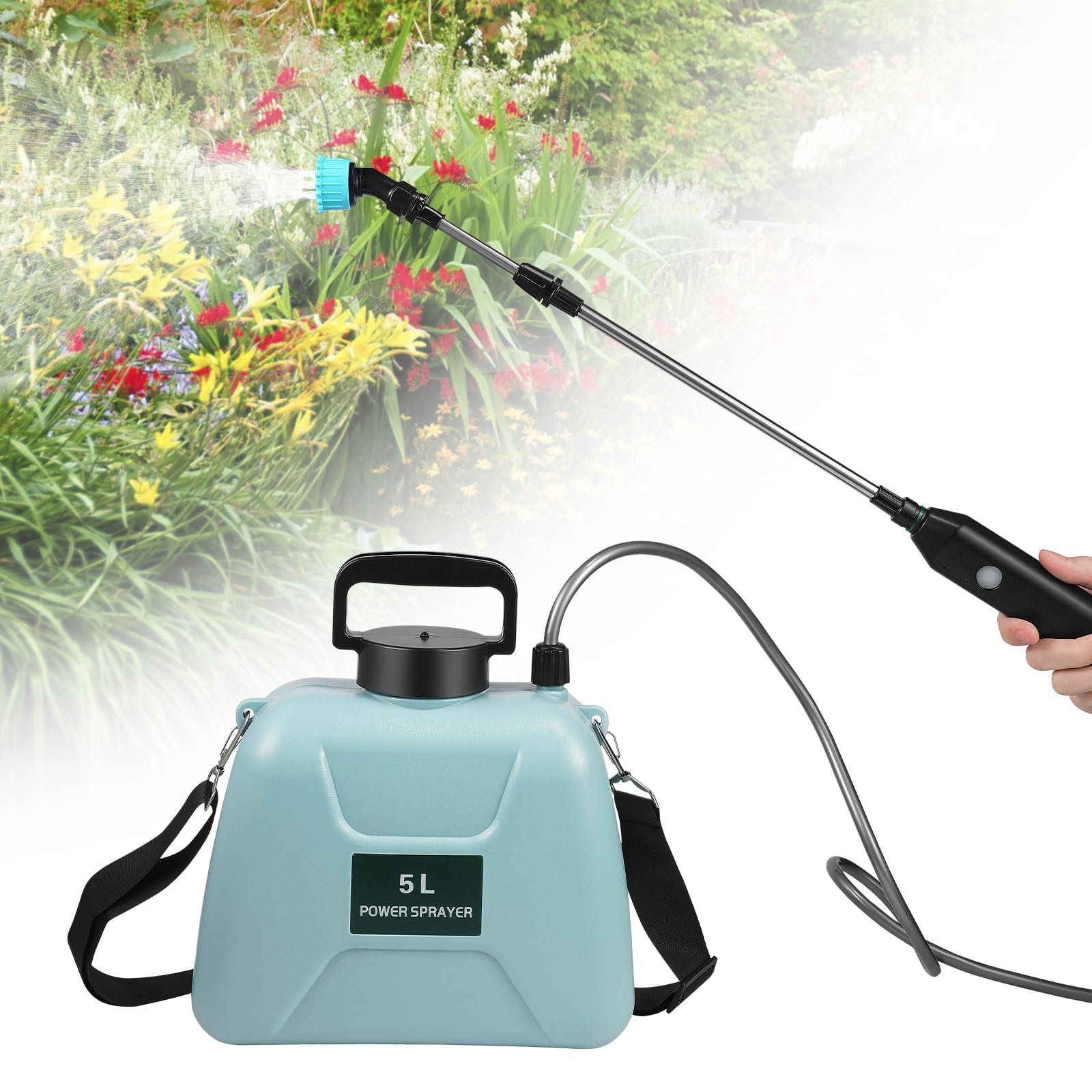Spruzzatore Elettrico da Giardino, Nebulizzatore Giardino 5L Ricaricabile 2000mAH Pompa Irroratrice a Spalla,Giardino Nebulizzatore Automatico con 3 Beccuccio Regolabile