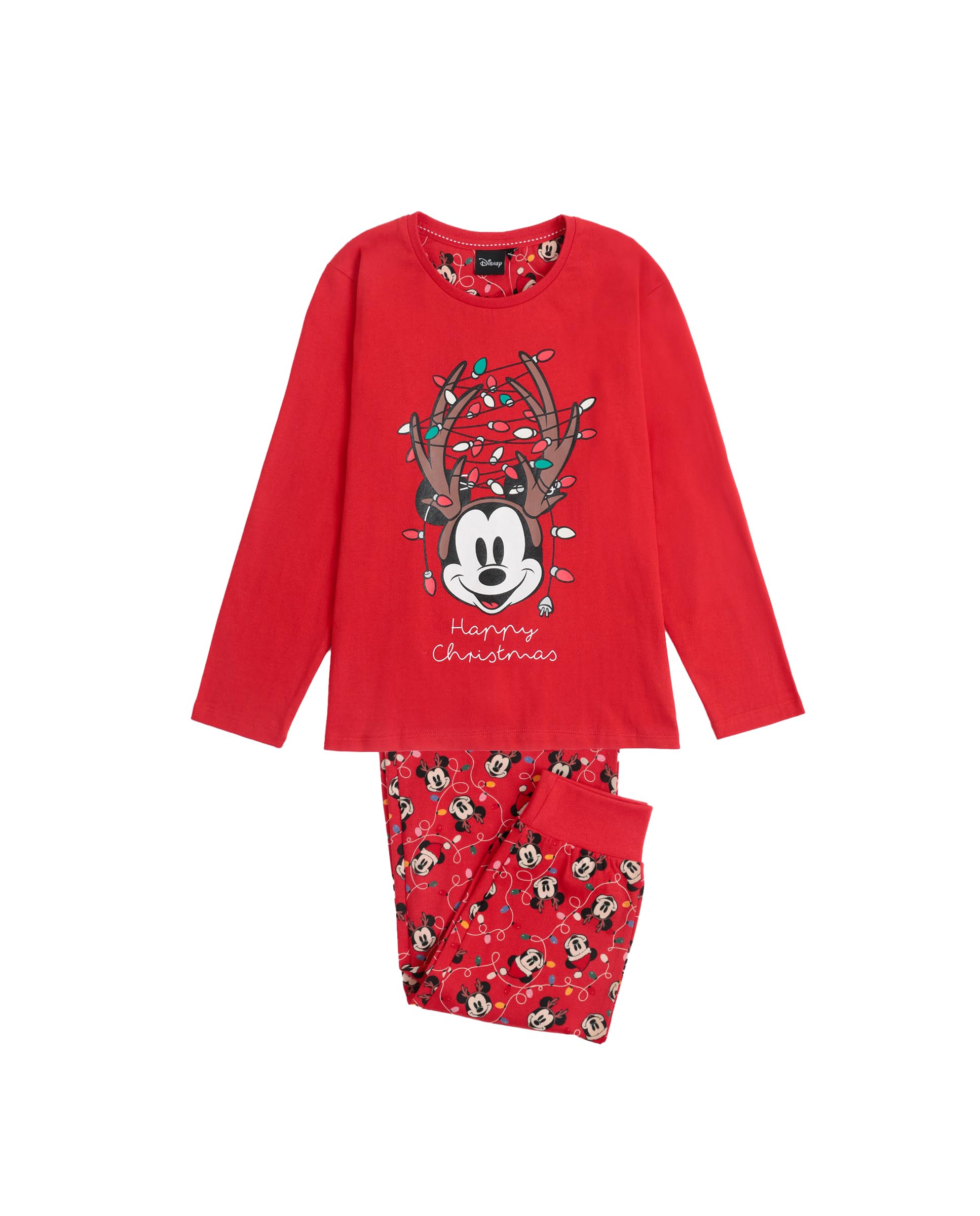 Disney Pigiama Bambina Natalizio in Caldo Cotone Non Felpato Art. 62689 (IT, età, 12 Anni, Regular, Rosso)