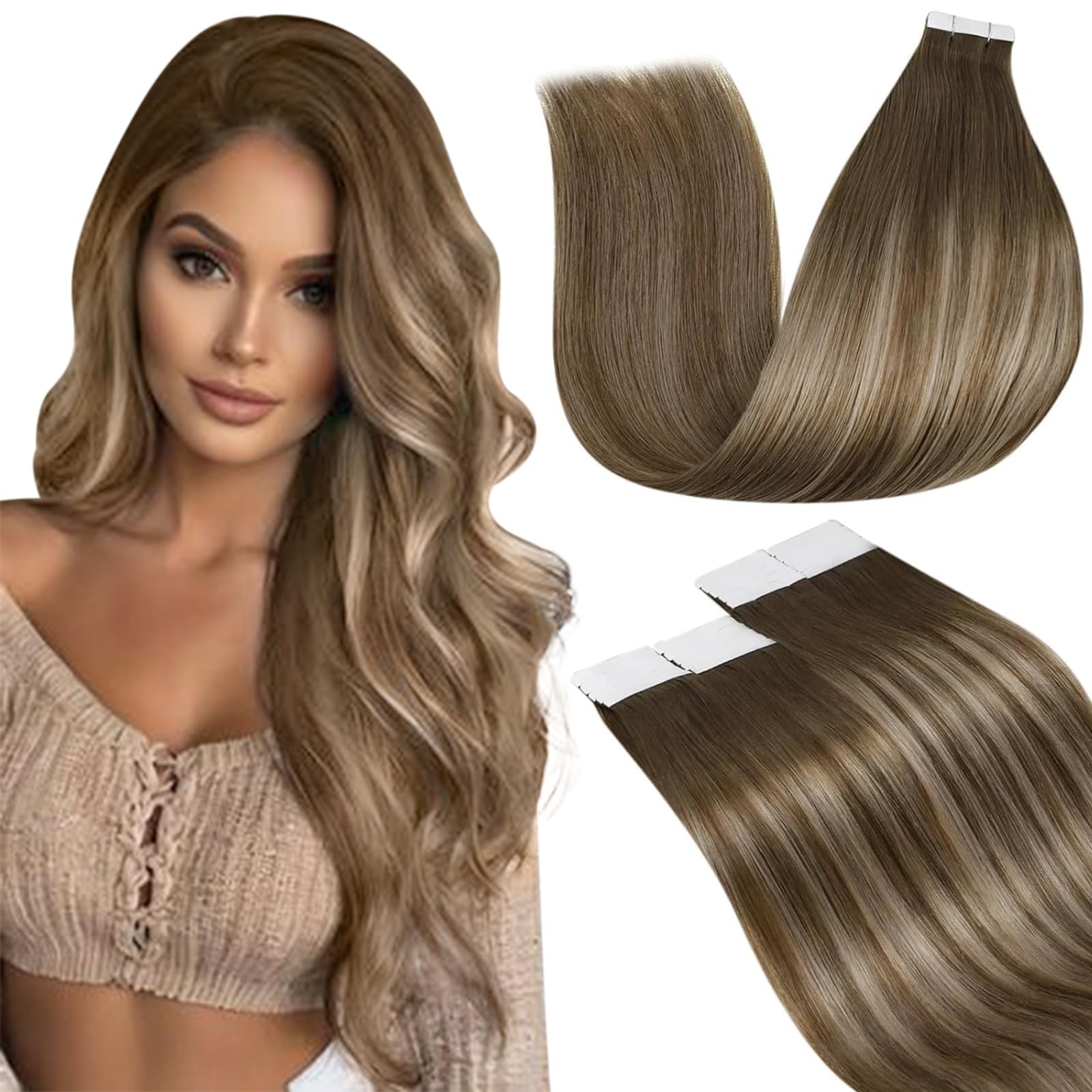 LaaVoo Tape in Extensions Echthaar Remy Haarverlängerung Echthaar Extensions Tapes