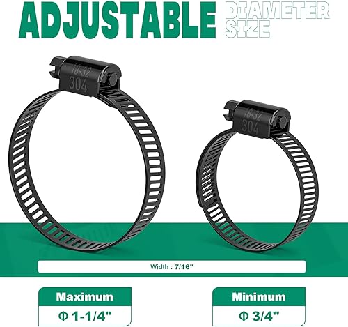 Miniatura 2 de Abrazaderas de manguera negras de 34"-1-14", abrazaderas de manguera pequeñas ajustables de 0.709-1.260 in de acero inoxidable, abrazaderas de