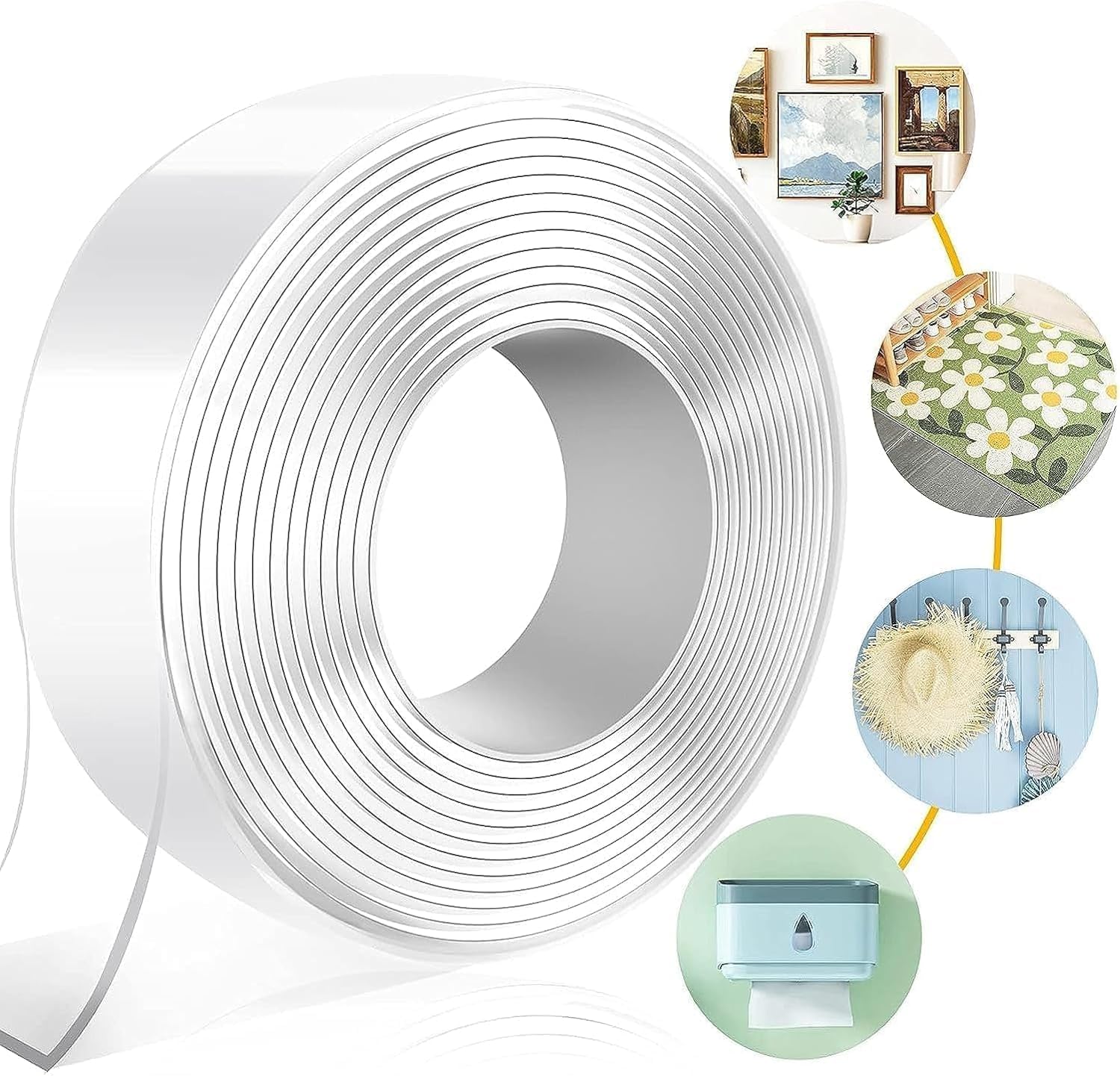 Self Adhesive Tape, Double Sided Tape Heavy Duty Two Sided Sticky Pads Strong Wall Adhesive Strips No Marks Reusable Clear Nano Tape for Picture Hanging, Carpet Glue