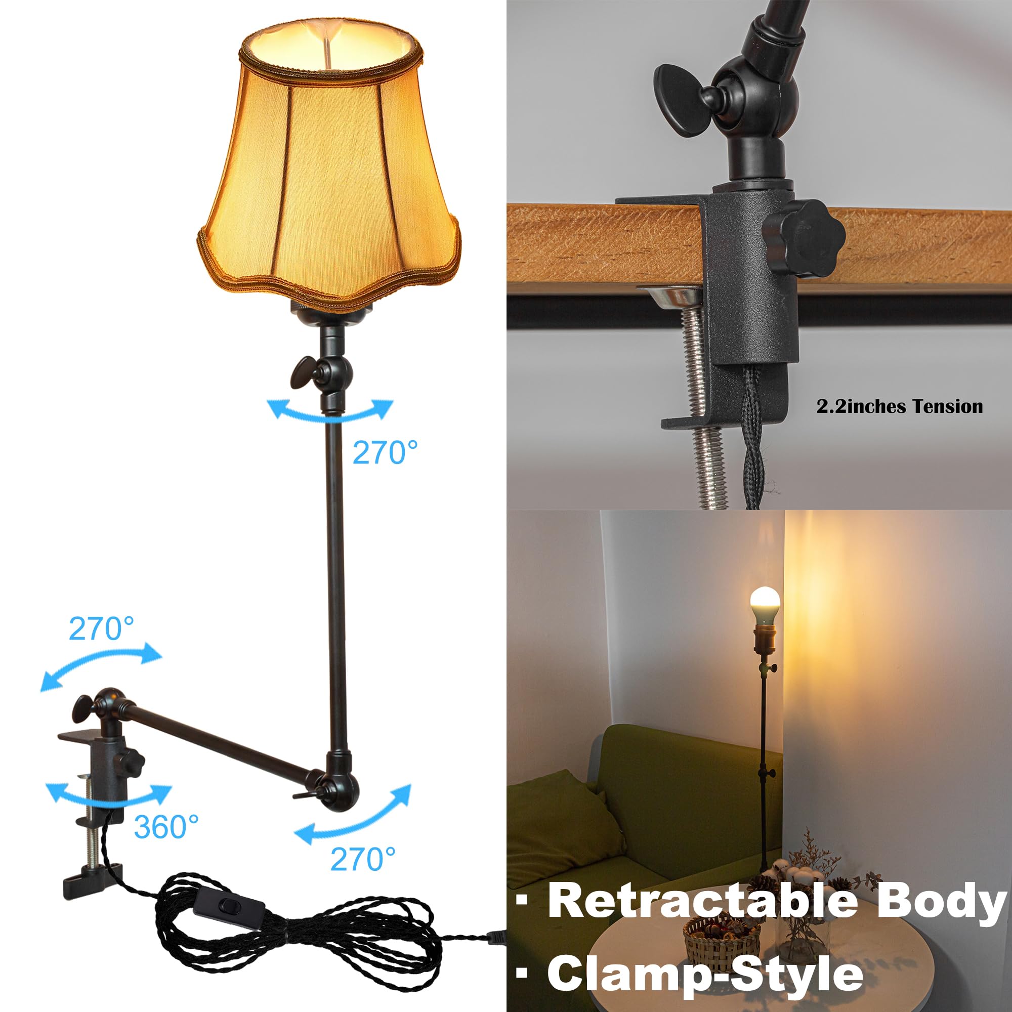 Klemmleuchte mit Fernsteuerung,1 Packung Leselampe mit 2,5 m Kabel, Dimmbar Nachttischlampe,Augenpflege Schreibtischlampe für Büro Heimgebrauch, E27 Lampenhalterung - DZ0329/804