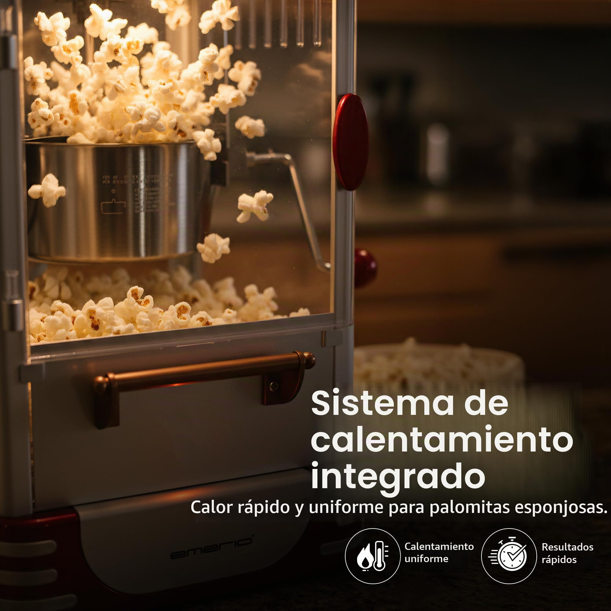 Emerio Máquina de Palomitas de maíz POM-120650, Recipiente Antiadherente también Apto para Palomitas de maíz Dulces o saladas, 360 vatios, Grande