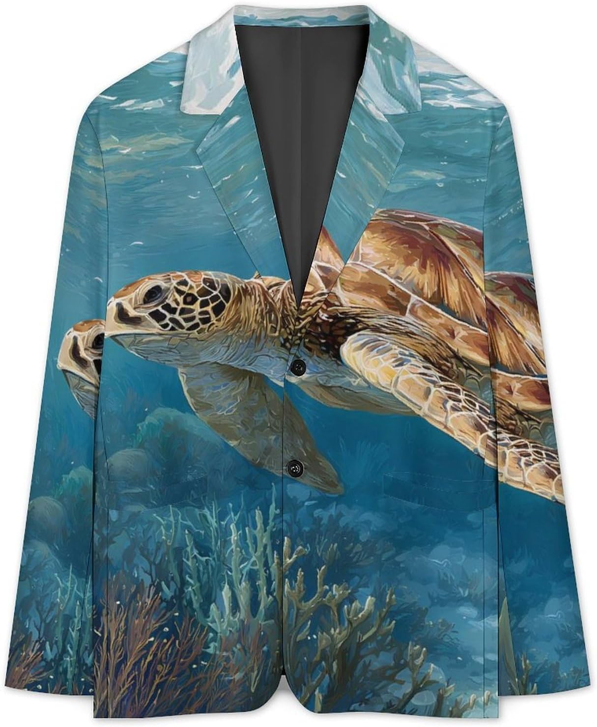 Sea Turtle Swimming Mens Blazer Two Button Lightweight Sport Coats Suit Business Jacket