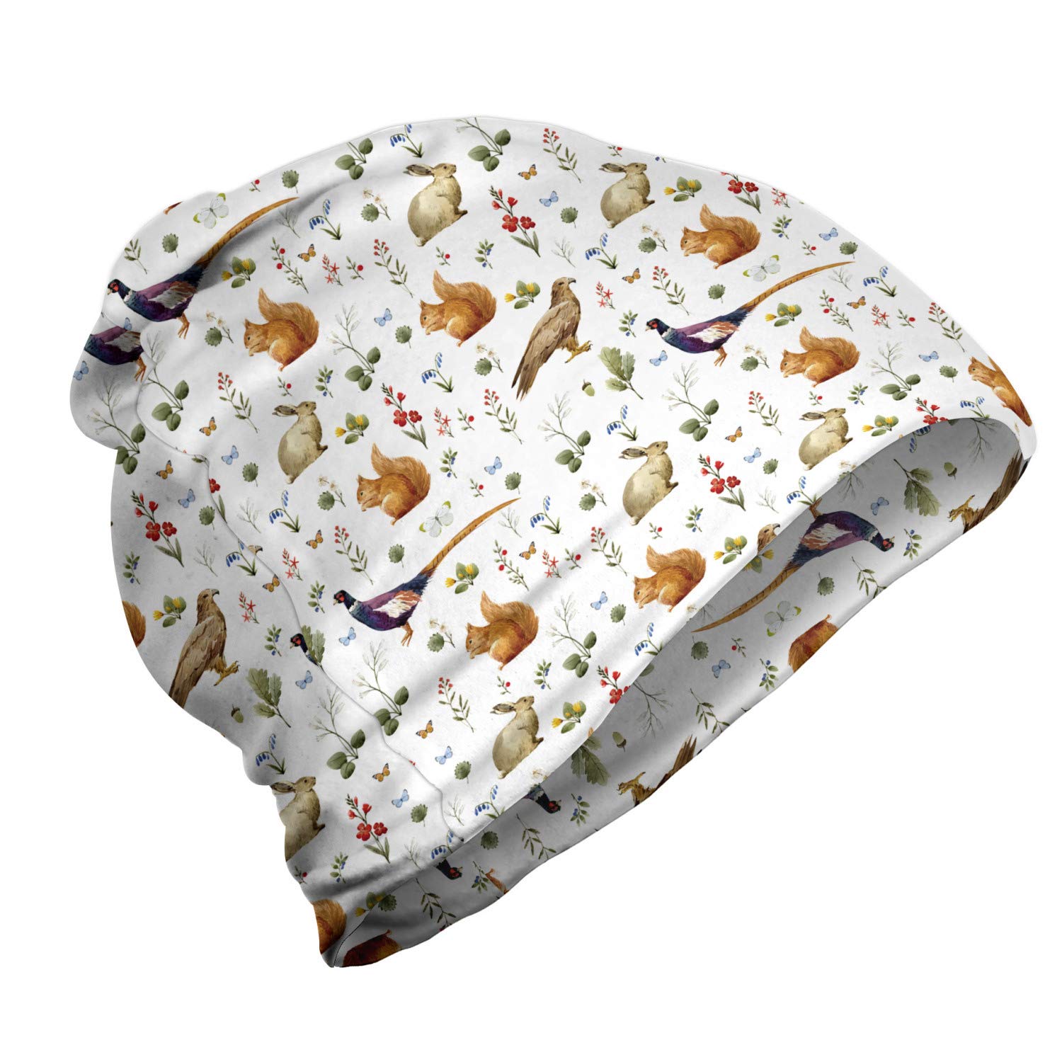 ABAKUHAUS Squirrel Unisex Beanie, Flora and Plantation Herbs, Hiking Outdoors, Eggplant and Ginger