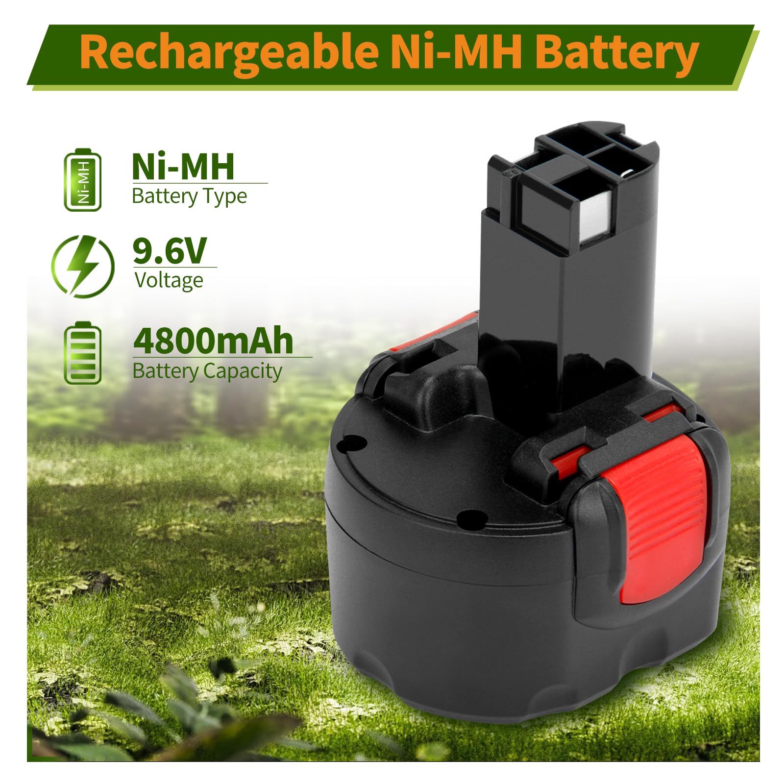 (2 Unidades) 4800 mAh de Repuesto para Bosch 9.6V BAT048 PSR 960 BAT100 BAT119 BPT1041 2607335272 2607335461 GSR 9.6VE-2 GSR 9.6-2 23609 32609-RT Batería de Repuesto NI-MH para batería Bosch