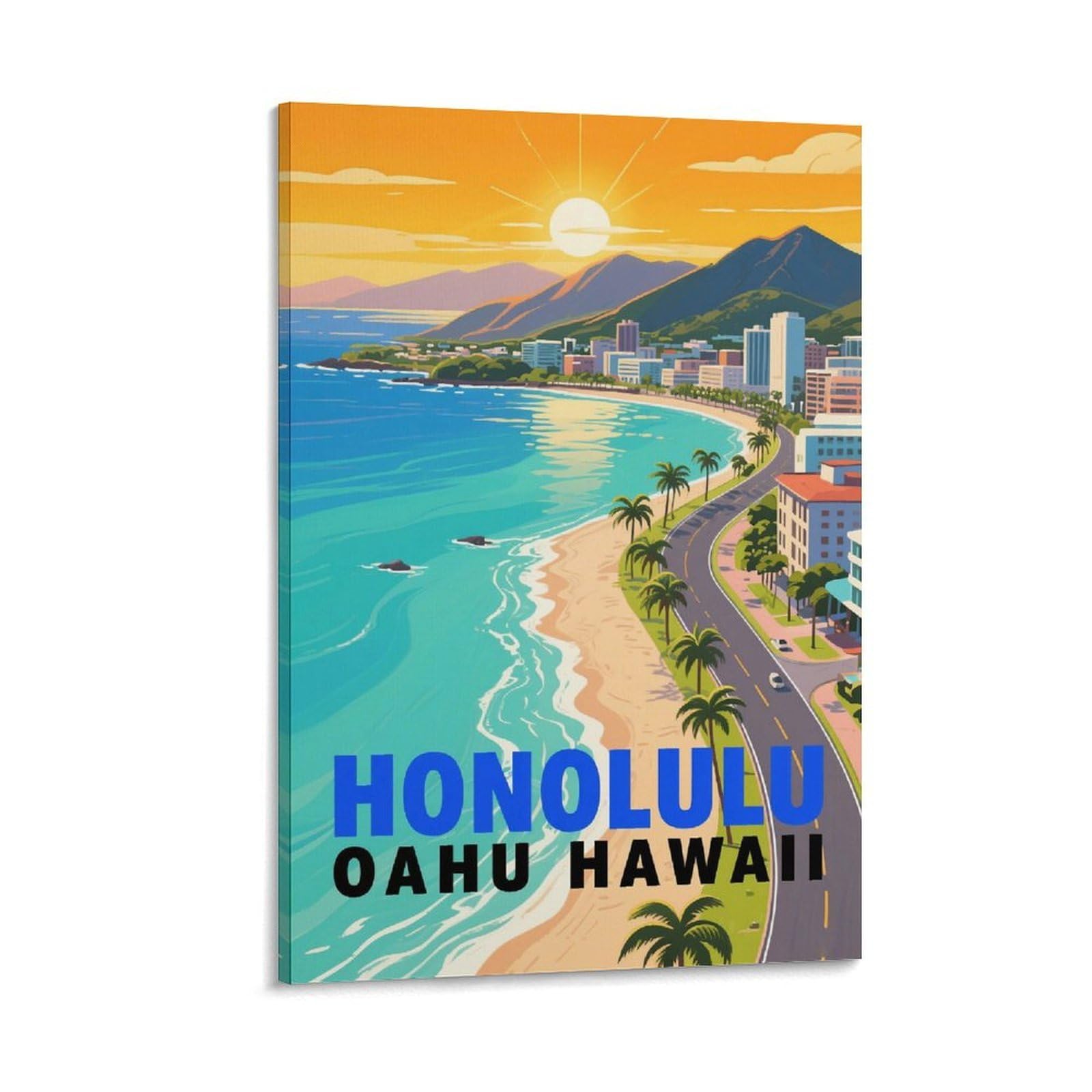 Honolulu Oahu Hawaii Vintage Travel Posters 12x18inch(30x45cm) Wall Decor Painting Canvas Wall Art Living Room Poster Bedroom