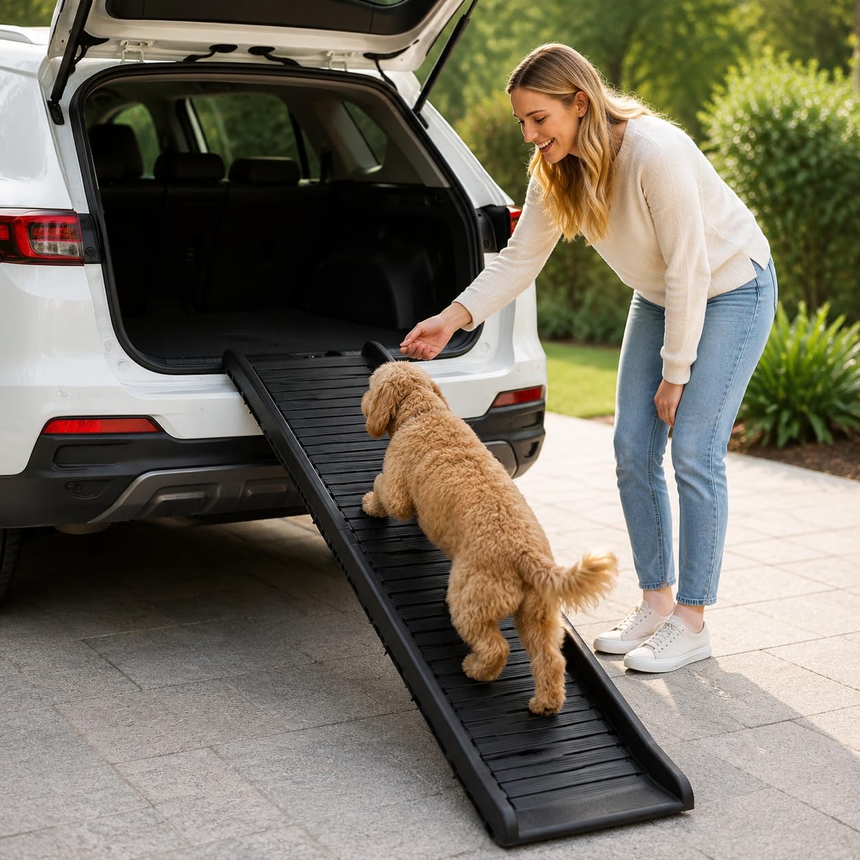 Rampa Pieghevole per Animali Domestici, Materiale in plastica, Rampa Accesso Pieghevole, Gite fuori porta, Per Viaggiatori Cani, Pieghevole nero (modello a due pieghe 428)