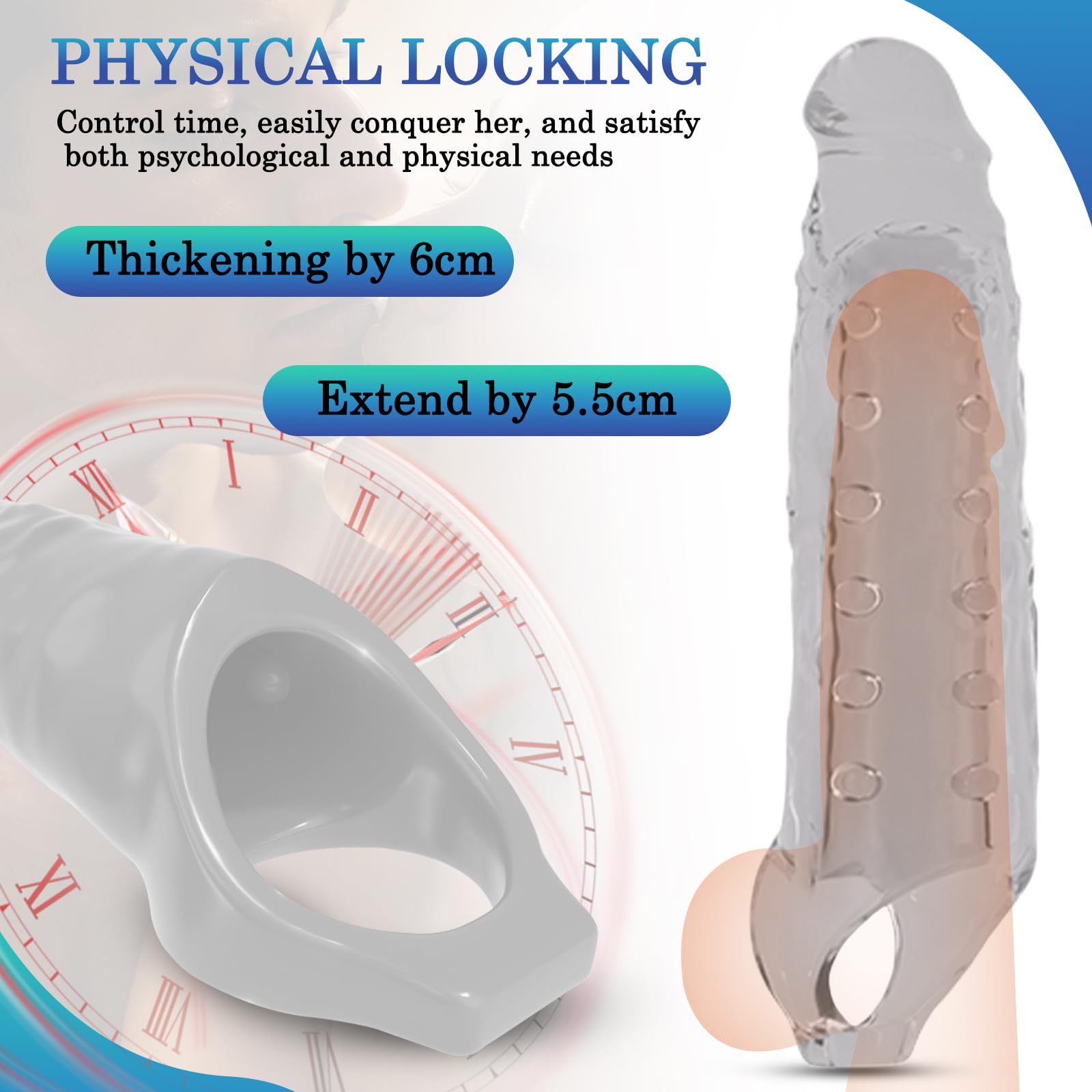 BDSMYEE 28 CM Manicotto per Pene, Guaina Fallica con Anello Testicolo, Prolunghe per il Pene Riutilizzabile Coppie Sesso Giocattolo Erotico per Uomini (Trasparente)