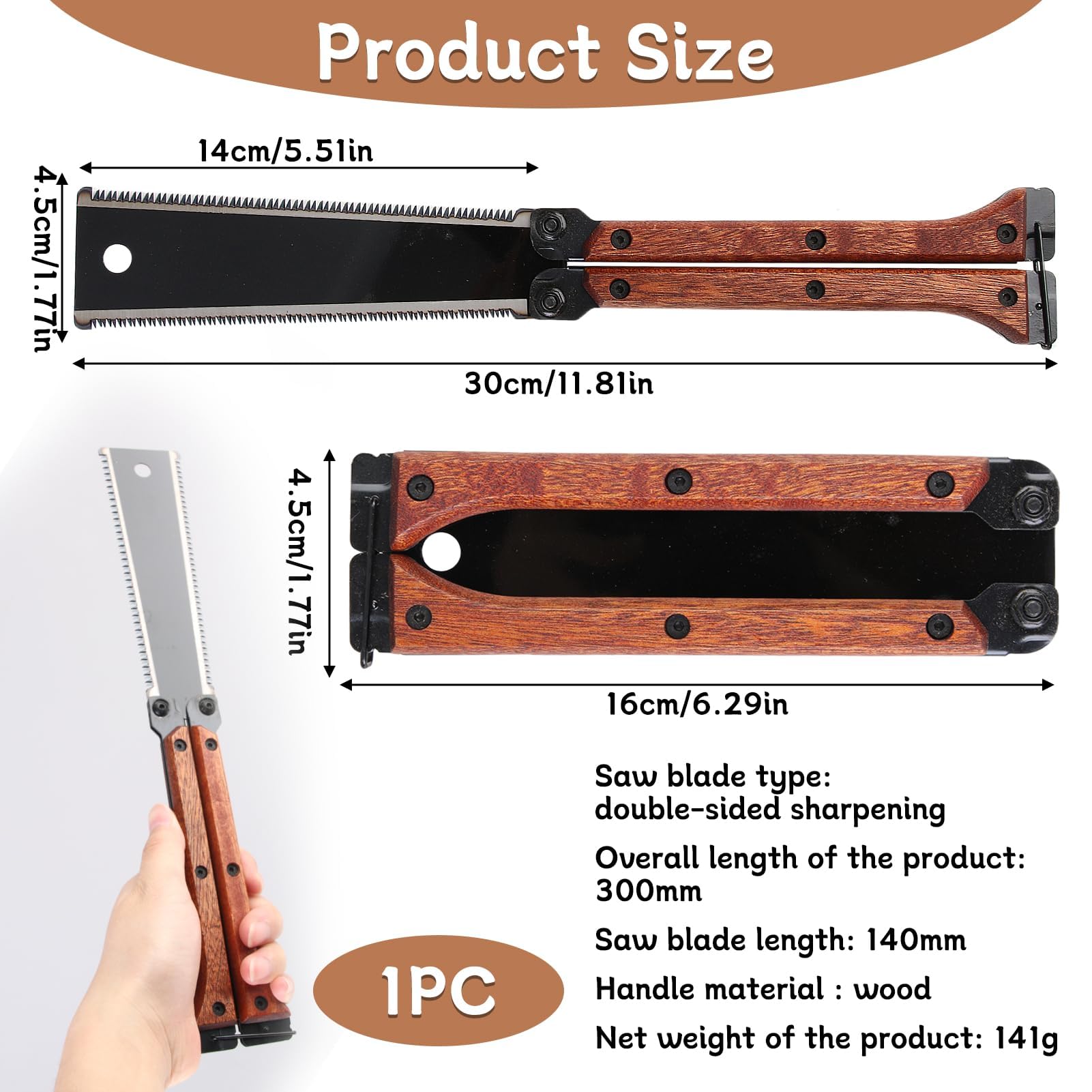 Sierra De Podar Plegable De 140mm - Sierra Manual Con Doble Filo De 12/14 Tpi, Sierra Japonesa Portátil Hecha De Acero Al Carbón Sk5, Ideal Para Podas, Trabajos De Carpintería, Camping Y Bushcraft
